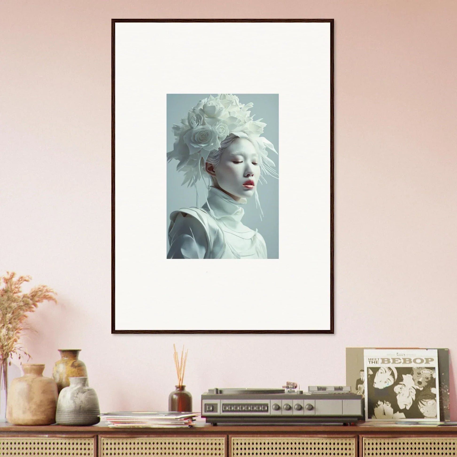 Framed canvas print of a person with white hair, perfect for blossoms rising room decoration