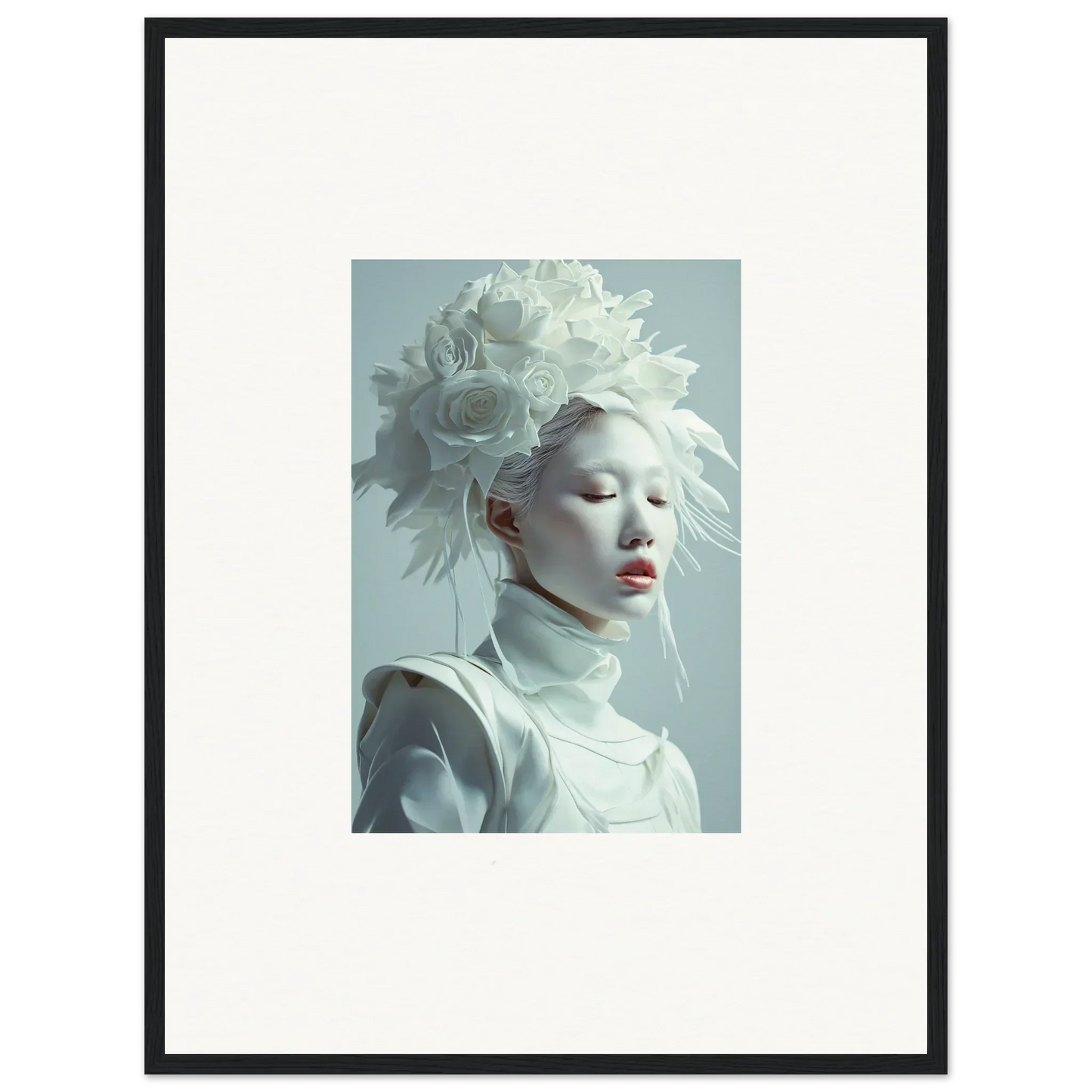 Framed canvas print of a pale person with white hair for unique room decoration