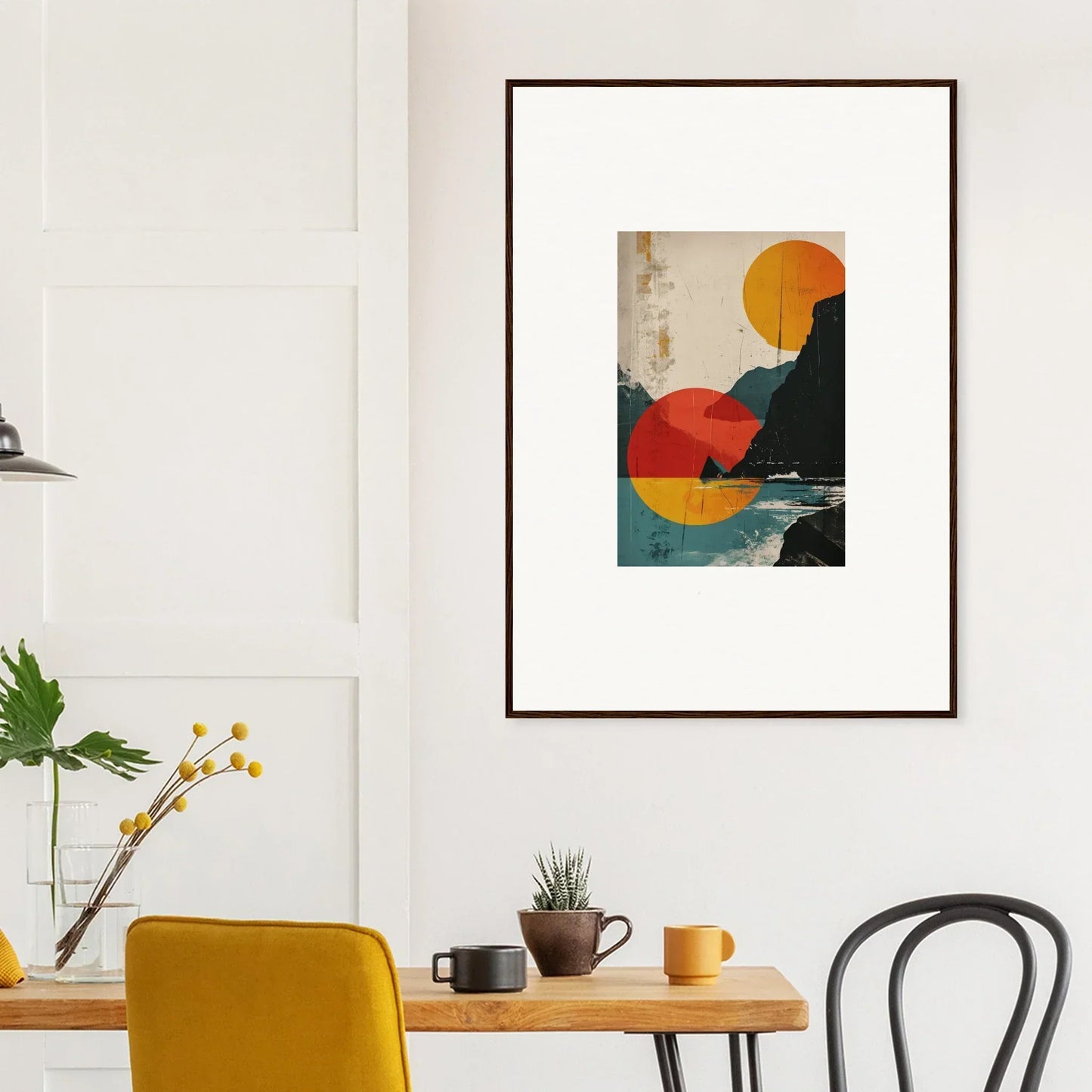 Framed abstract canvas print with geometric shapes for divine reflection room decoration