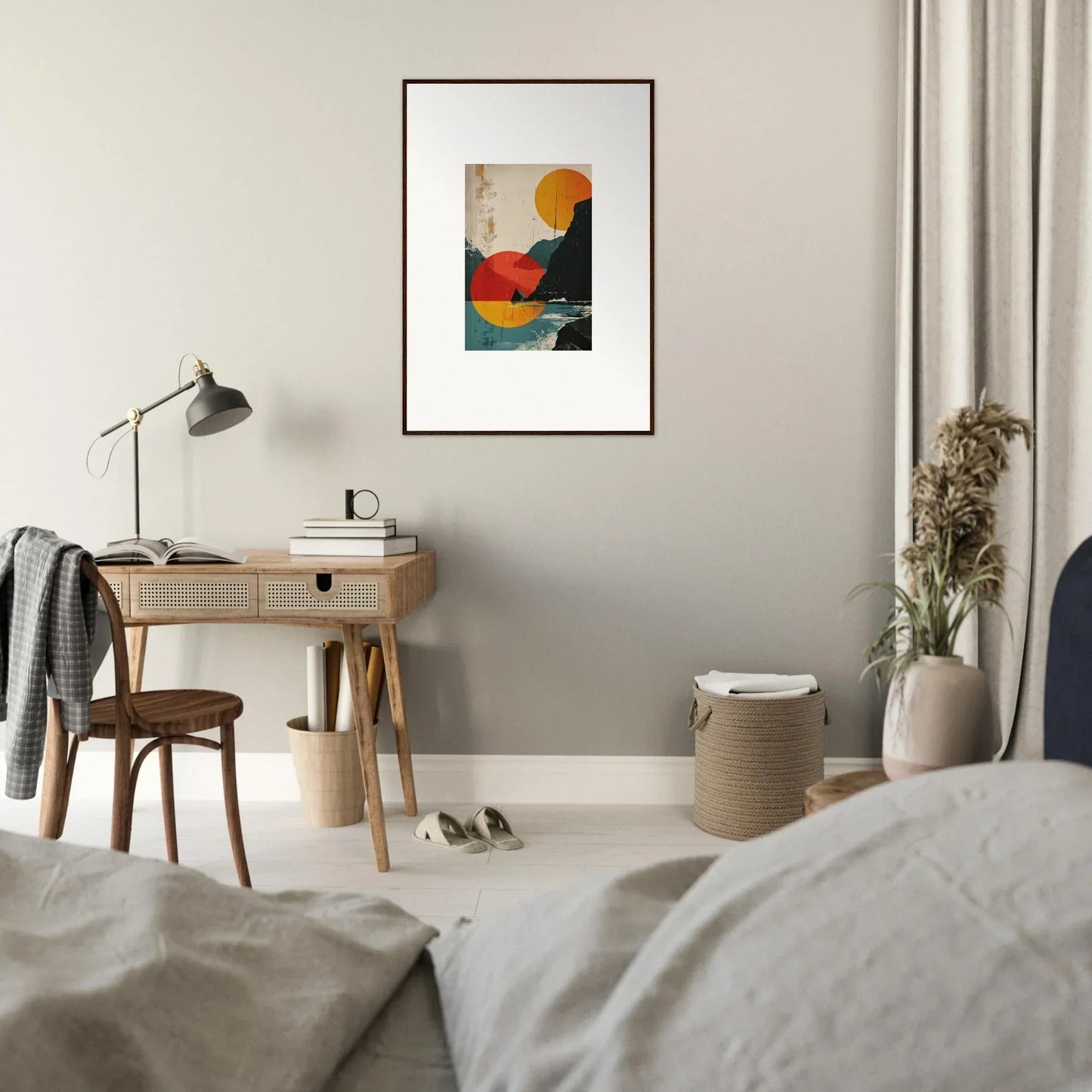 Framed canvas print of geometric shapes in Pixelated Divine Reflection for room decoration