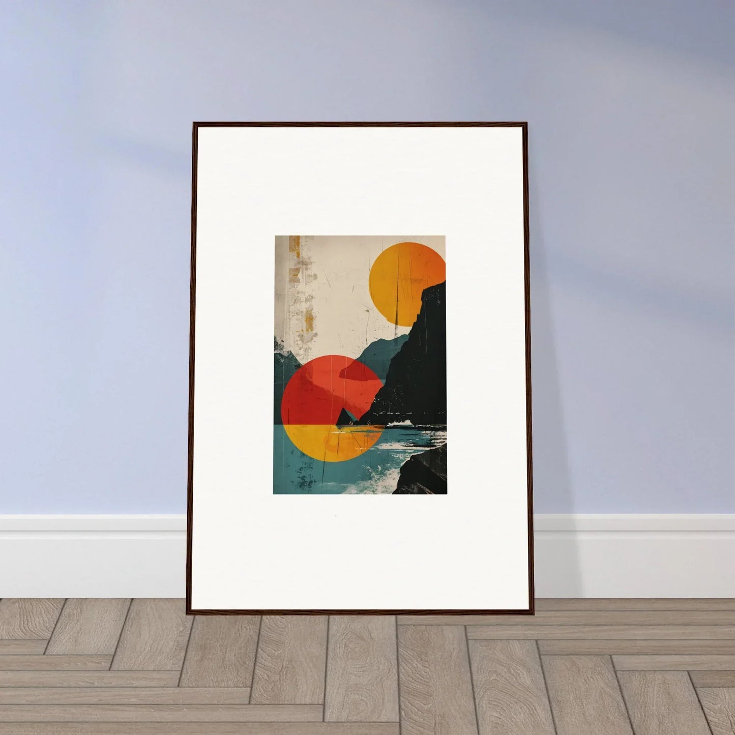 Framed canvas print of Pixelated Divine Reflection with geometric sunset colors for room decoration