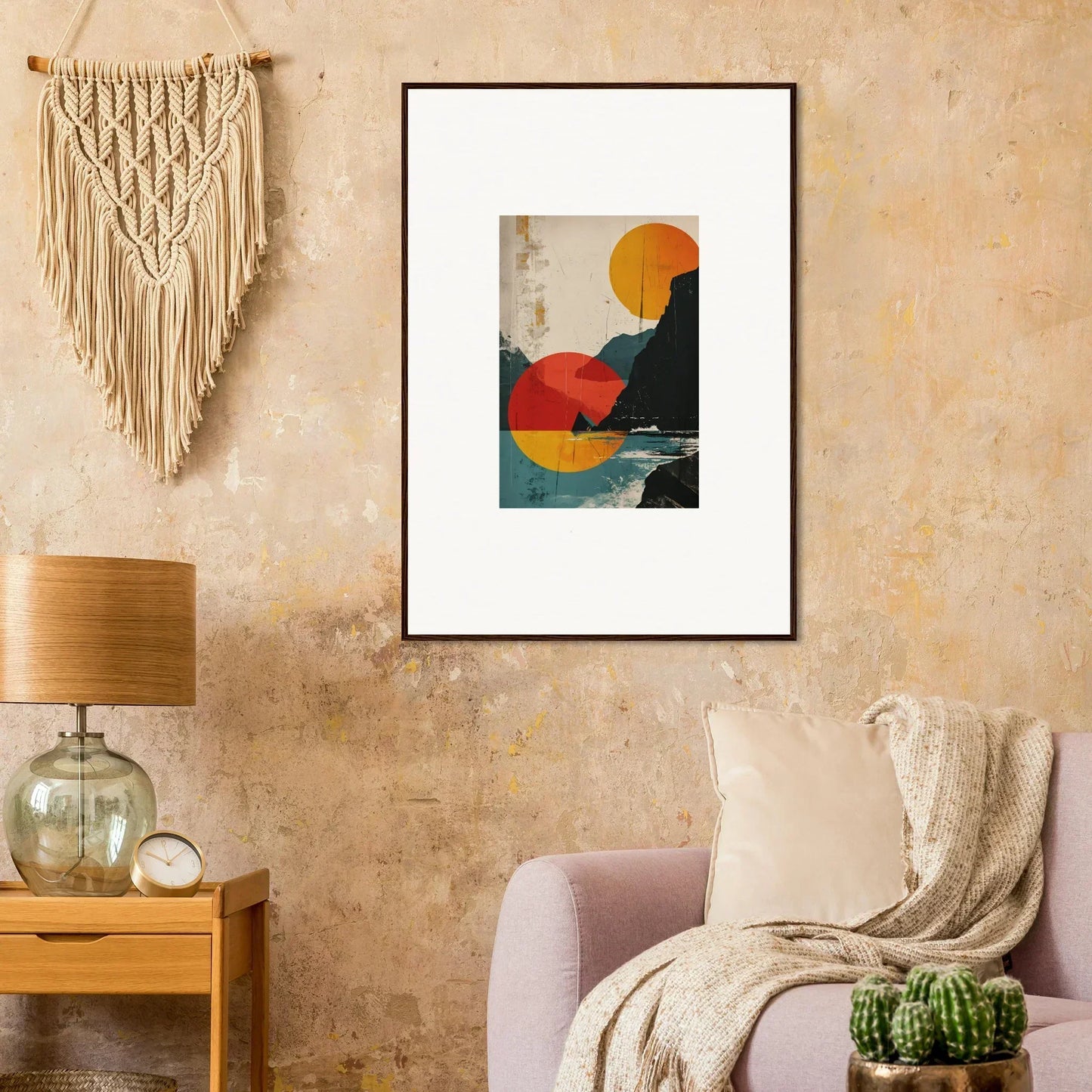 Framed abstract canvas print with geometric shapes for divine reflection room decoration