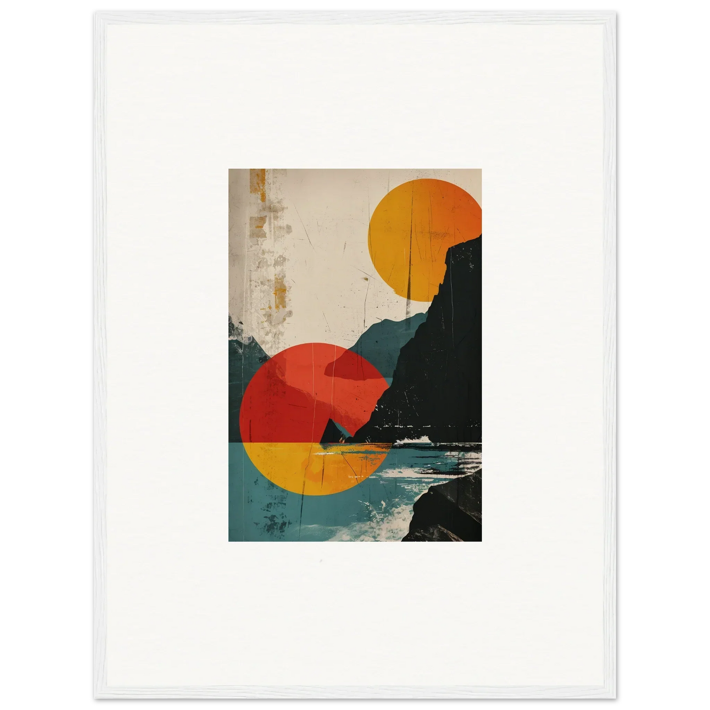 Abstract landscape painting with geometric shapes and sunset for divine reflection canvas print