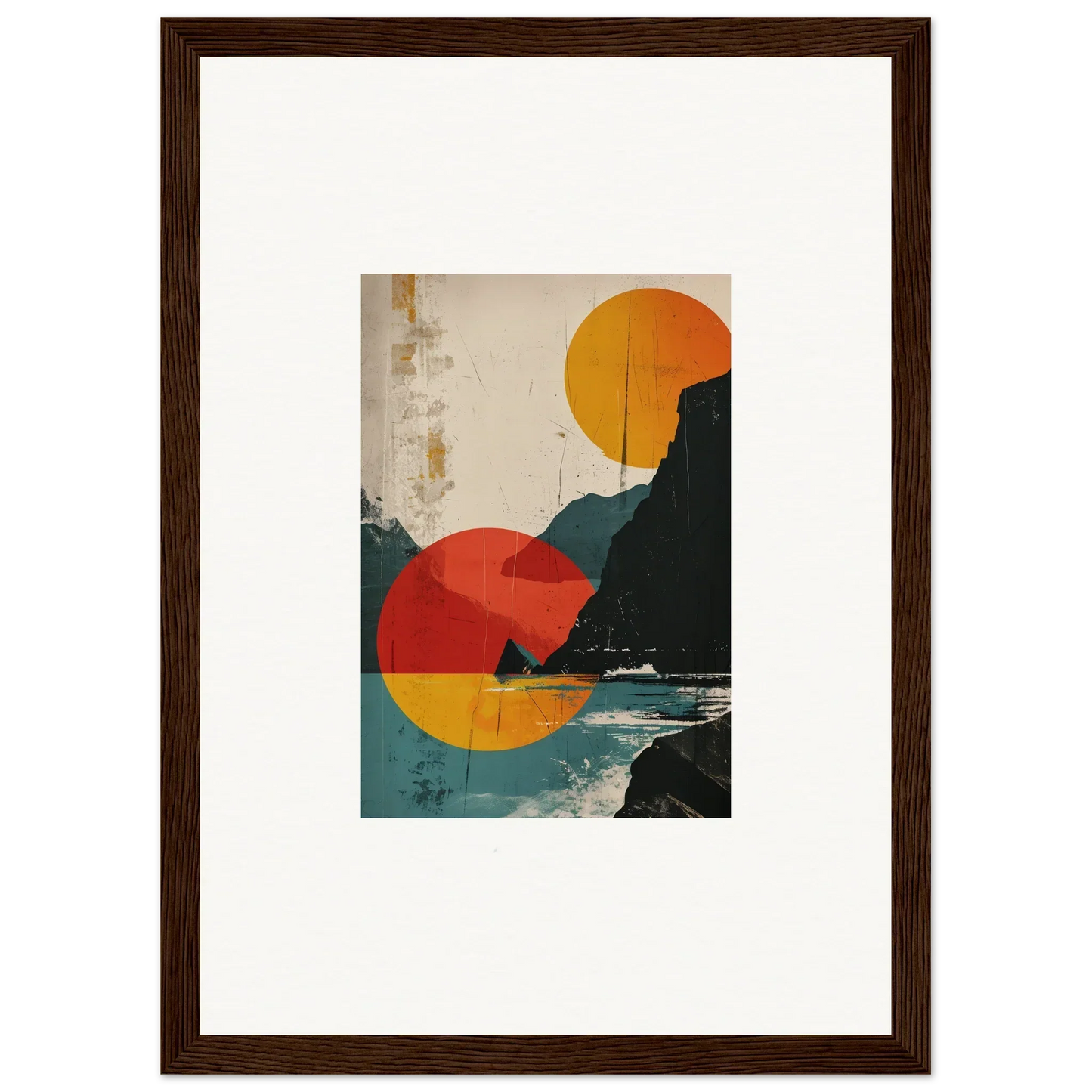 Framed canvas print of divine reflection with geometric shapes and coastal vibes