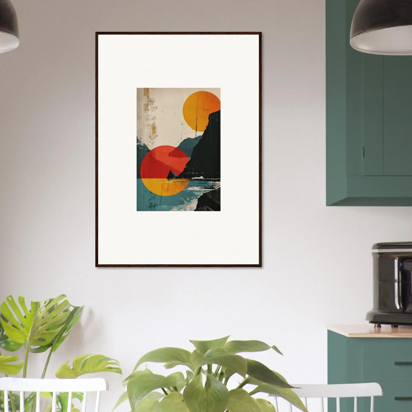 Framed canvas print of geometric shapes for divine reflection room decoration