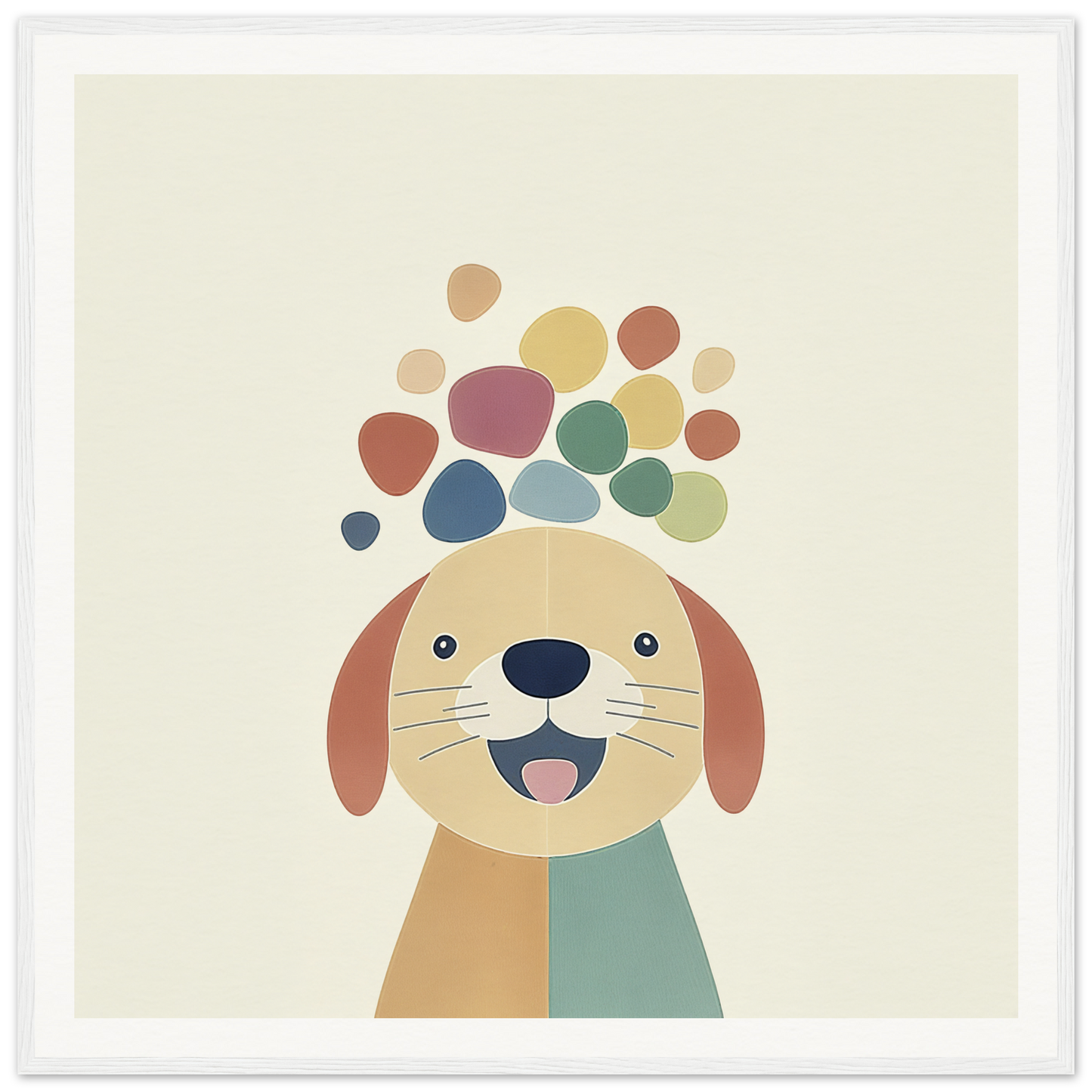 Happy cartoon dog surrounded by colorful bubbles in Playful Canine Dreamscapes