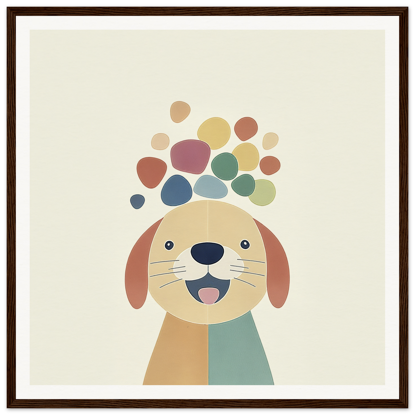 Happy cartoon dog surrounded by colorful bubbles in Playful Canine Dreamscapes