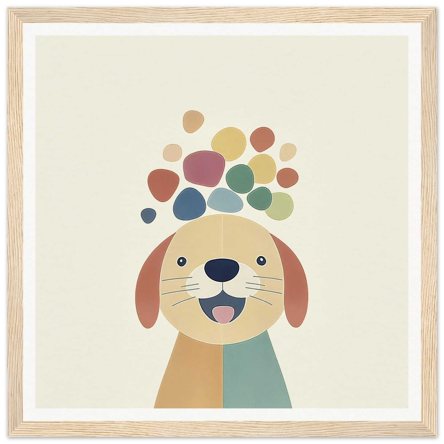 Happy cartoon dog with colorful bubbles in Playful Canine Dreamscapes theme