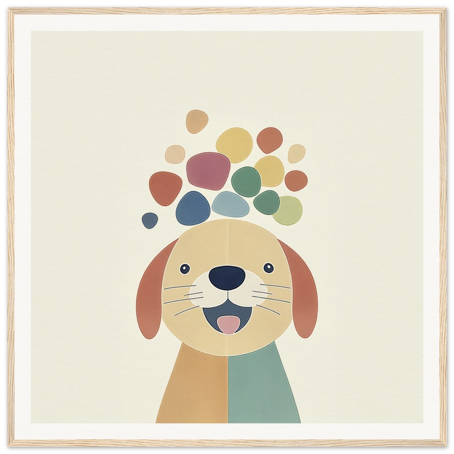 Happy cartoon dog with colorful bubbles in Playful Canine Dreamscapes