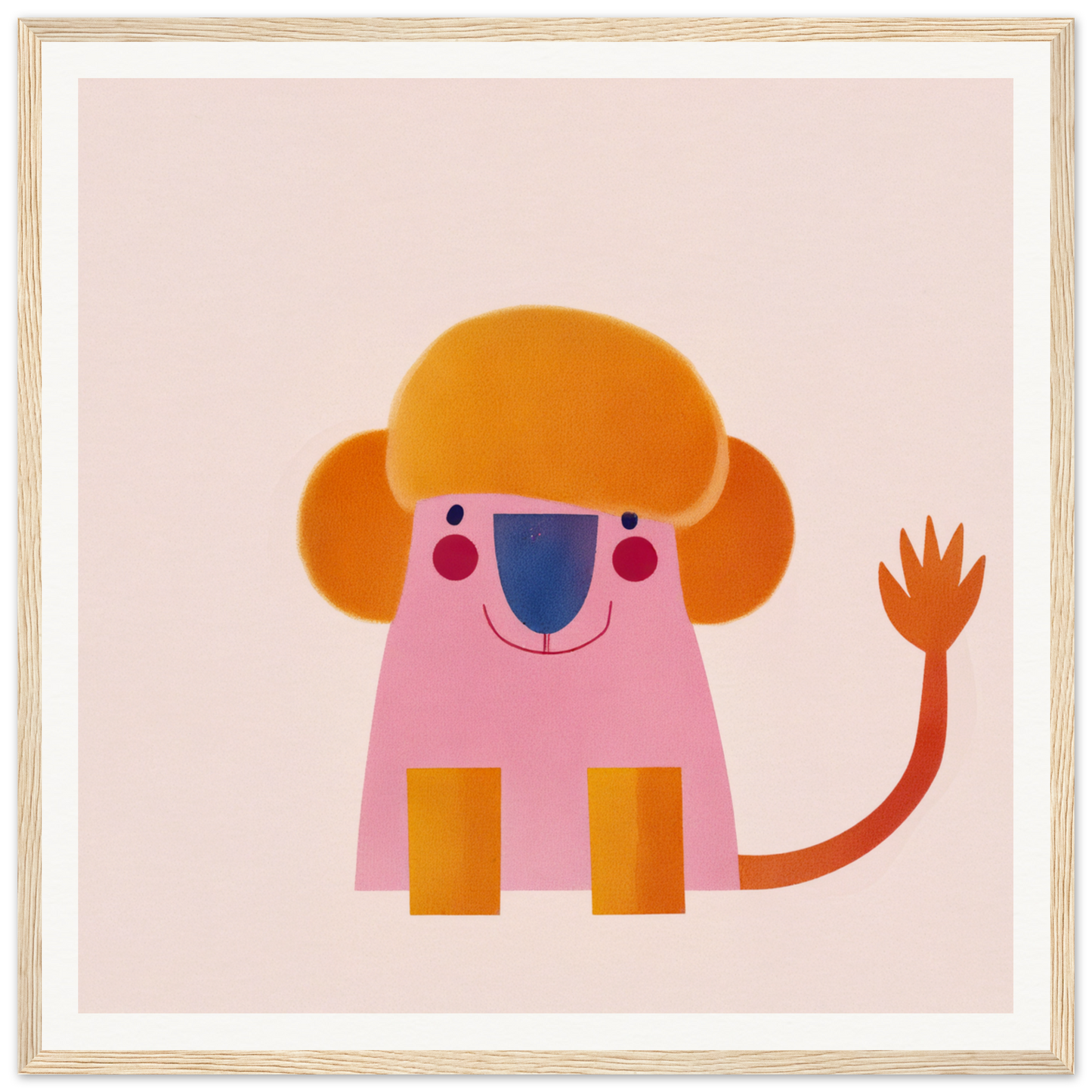 Playful Prismatic Roar features a pink cartoon lion with an orange mane and waving tail