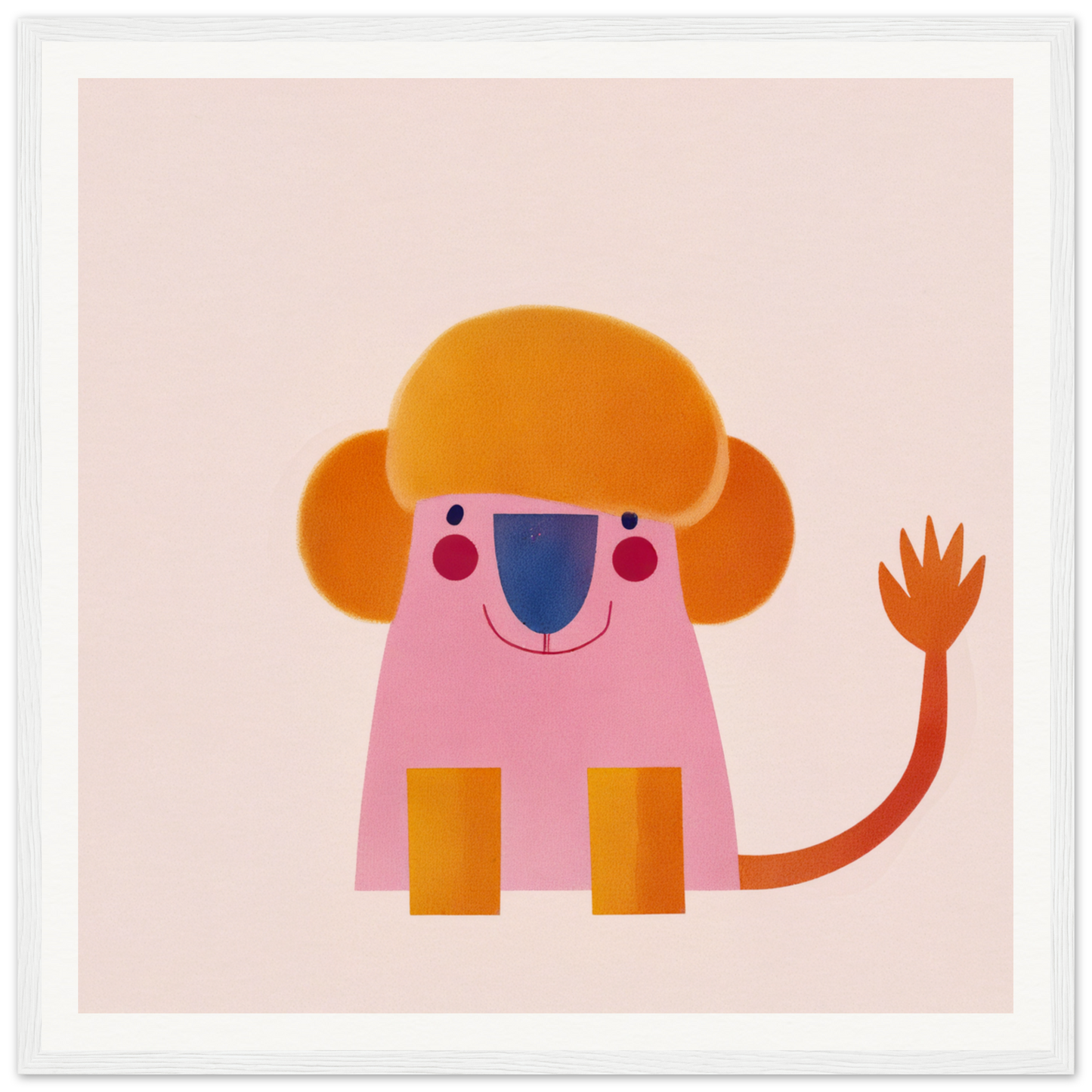 Pink cartoon lion with orange mane waving, featured in Playful Prismatic Roar special edition art™