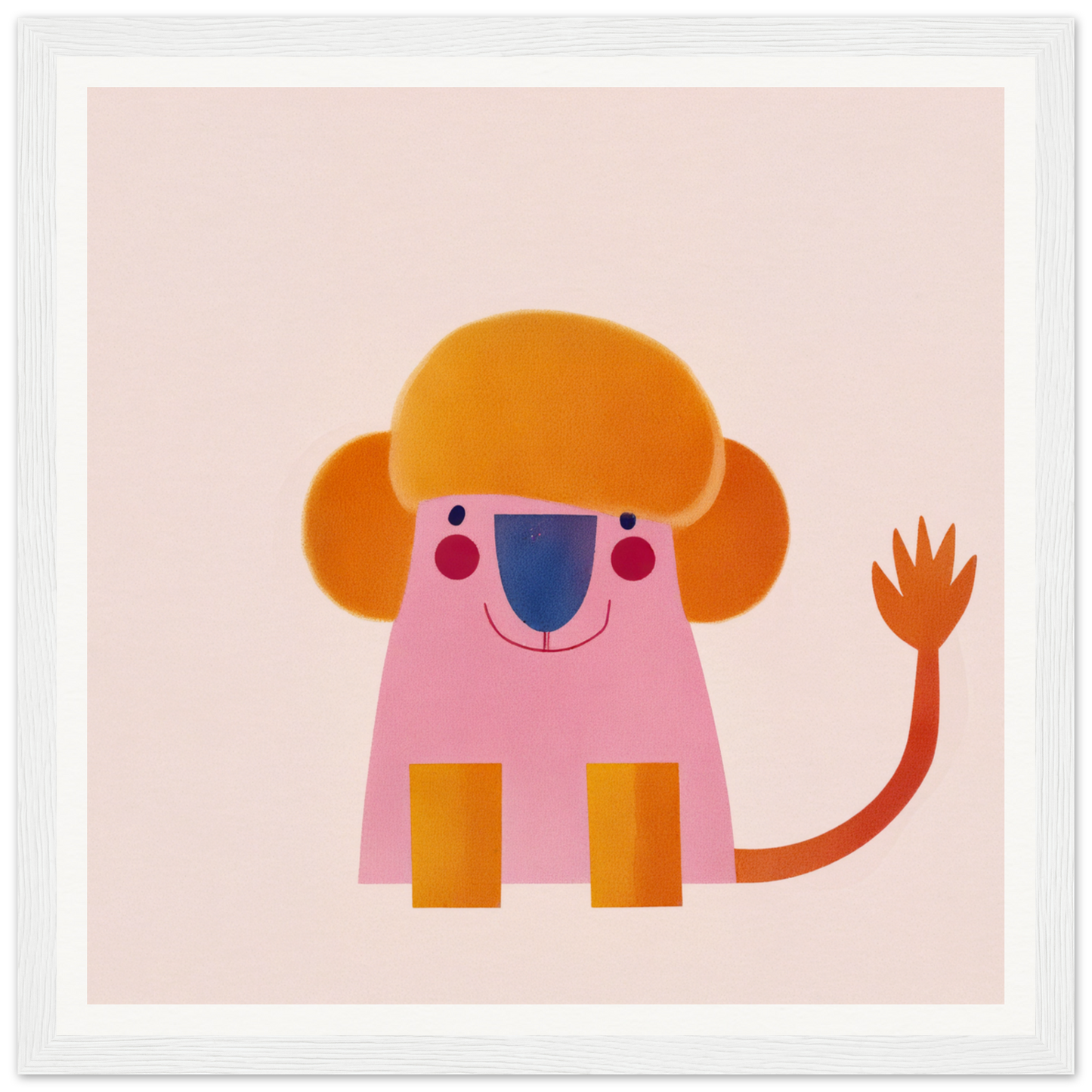 Playful Prismatic Roar features a pink cartoon lion waving with an orange mane