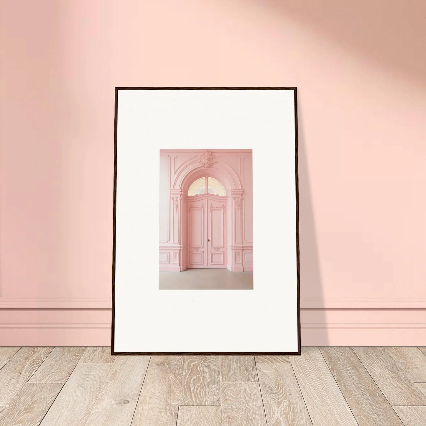 Framed wall art of a pink doorway in Pompadour Cogswheel Echoes special edition art™