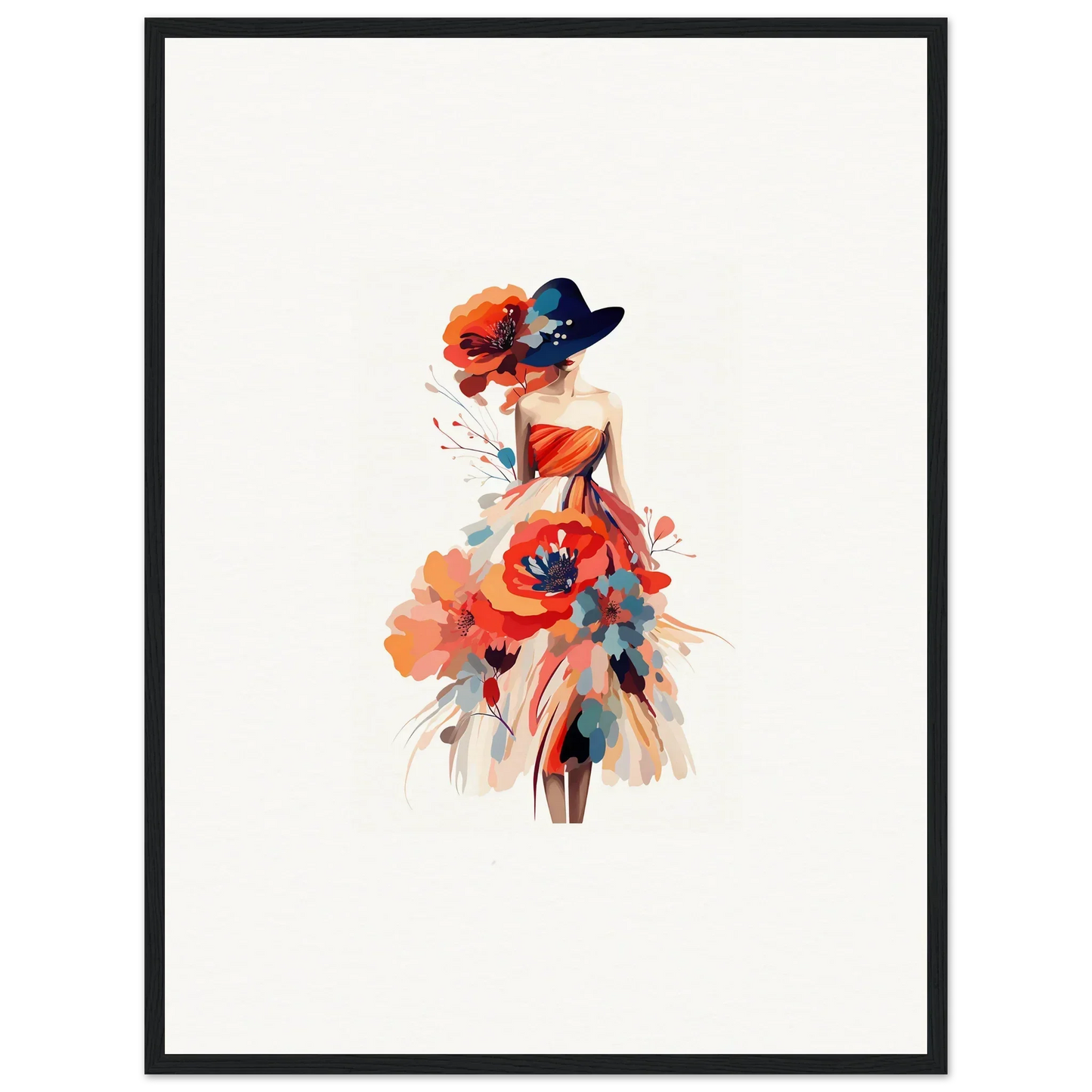 Watercolor woman in floral dress, perfect for room decoration as canvas print wall art