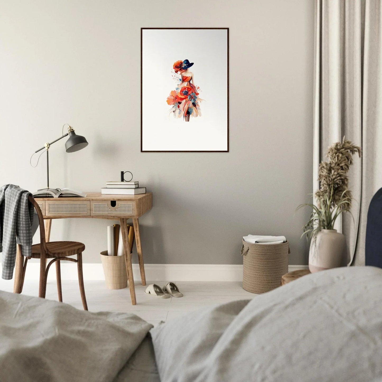 Framed watercolor abstract figure wall art for stylish room decoration
