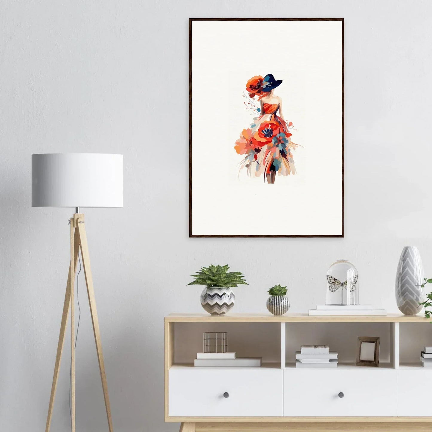 Watercolor painting of a woman in red dress, perfect for wall art and room decoration