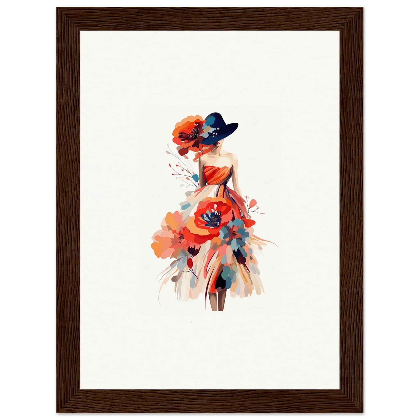 Watercolor woman in floral dress, perfect for room decoration or wall art canvas print