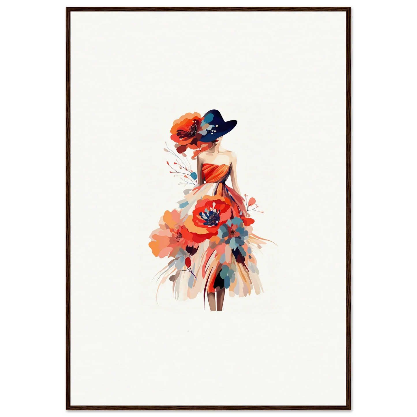 Watercolor floral dress woman illustration for stylish wall art and room decoration
