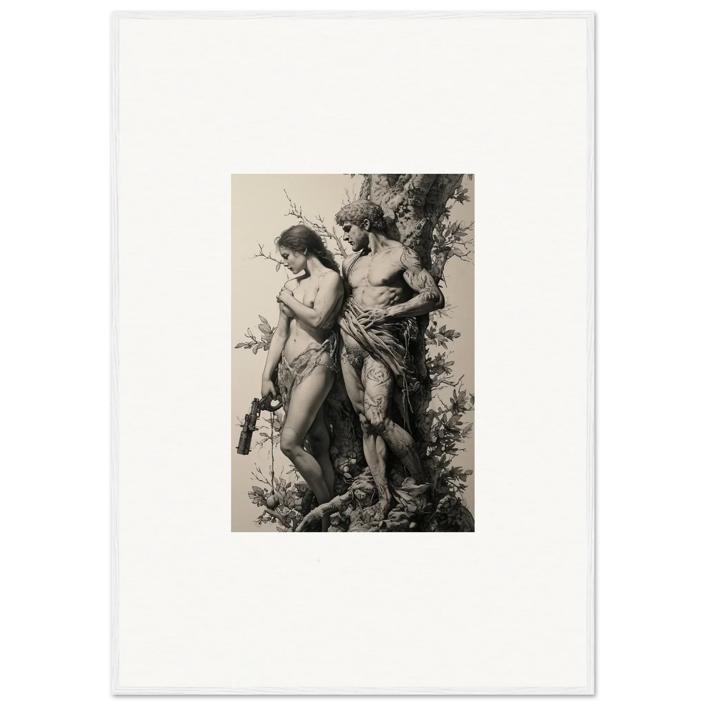 Classical engraving of nude figures in embrace, ideal for fragment souls room decor