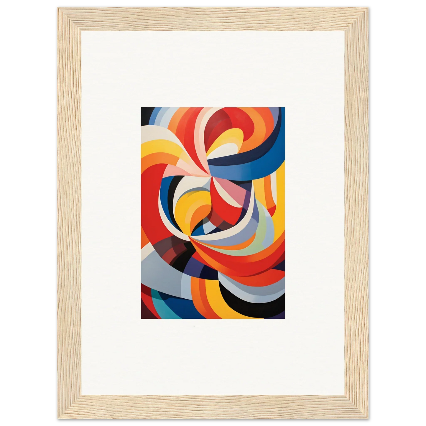 Abstract artwork with bold curved shapes in vibrant colors, Prismatic Gleam Symphonics framed wall art