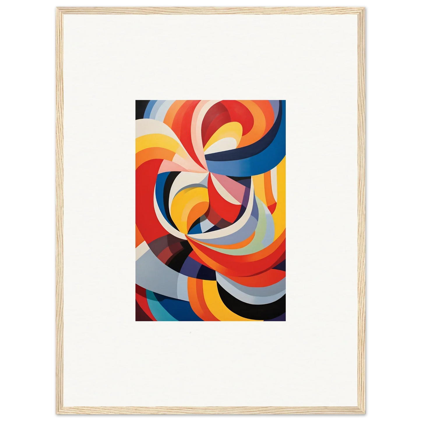 Abstract artwork with bold curved shapes in vibrant colors for Prismatic Gleam Symphonics