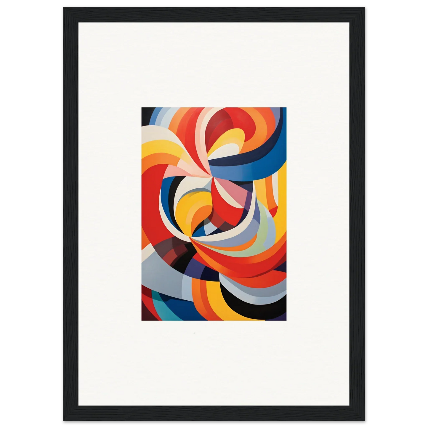 Bold abstract artwork in red, orange, blue, and black for Prismatic Gleam Symphonics