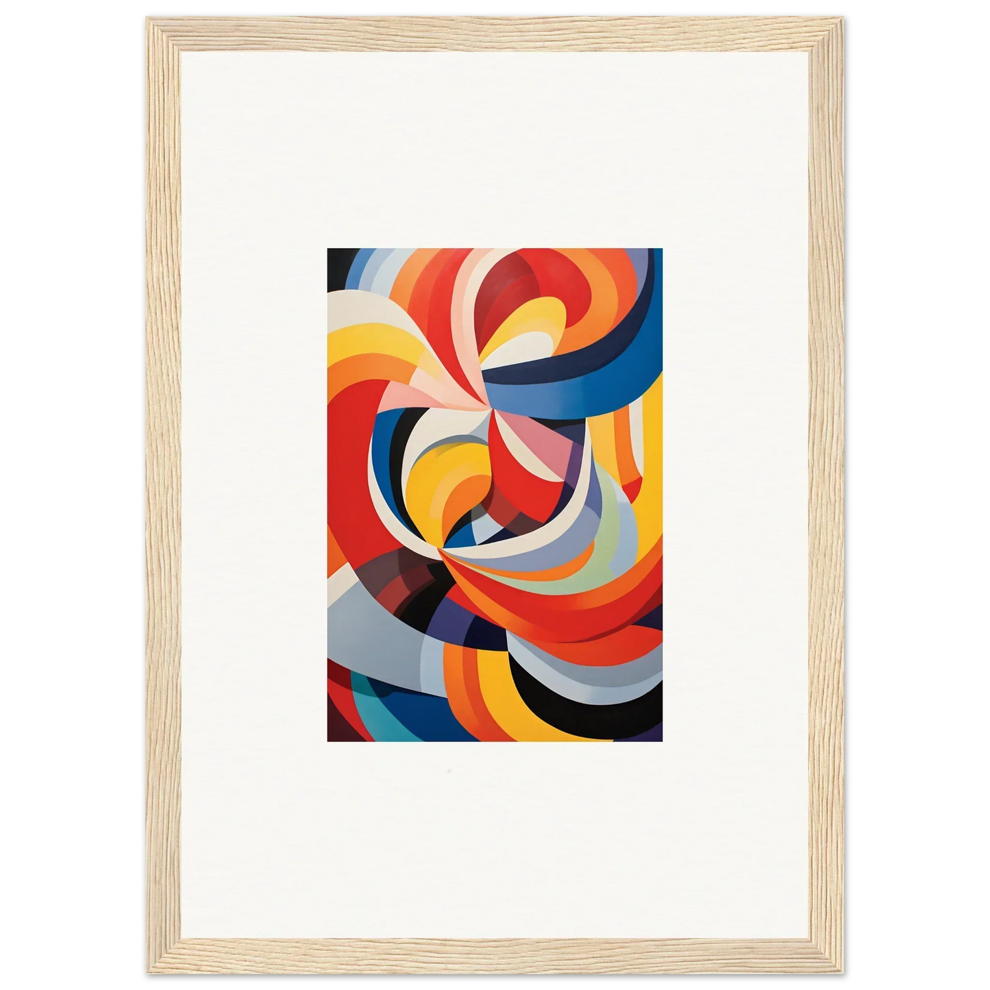 Abstract artwork with bold colors in a wooden frame, perfect for Prismatic Gleam Symphonics