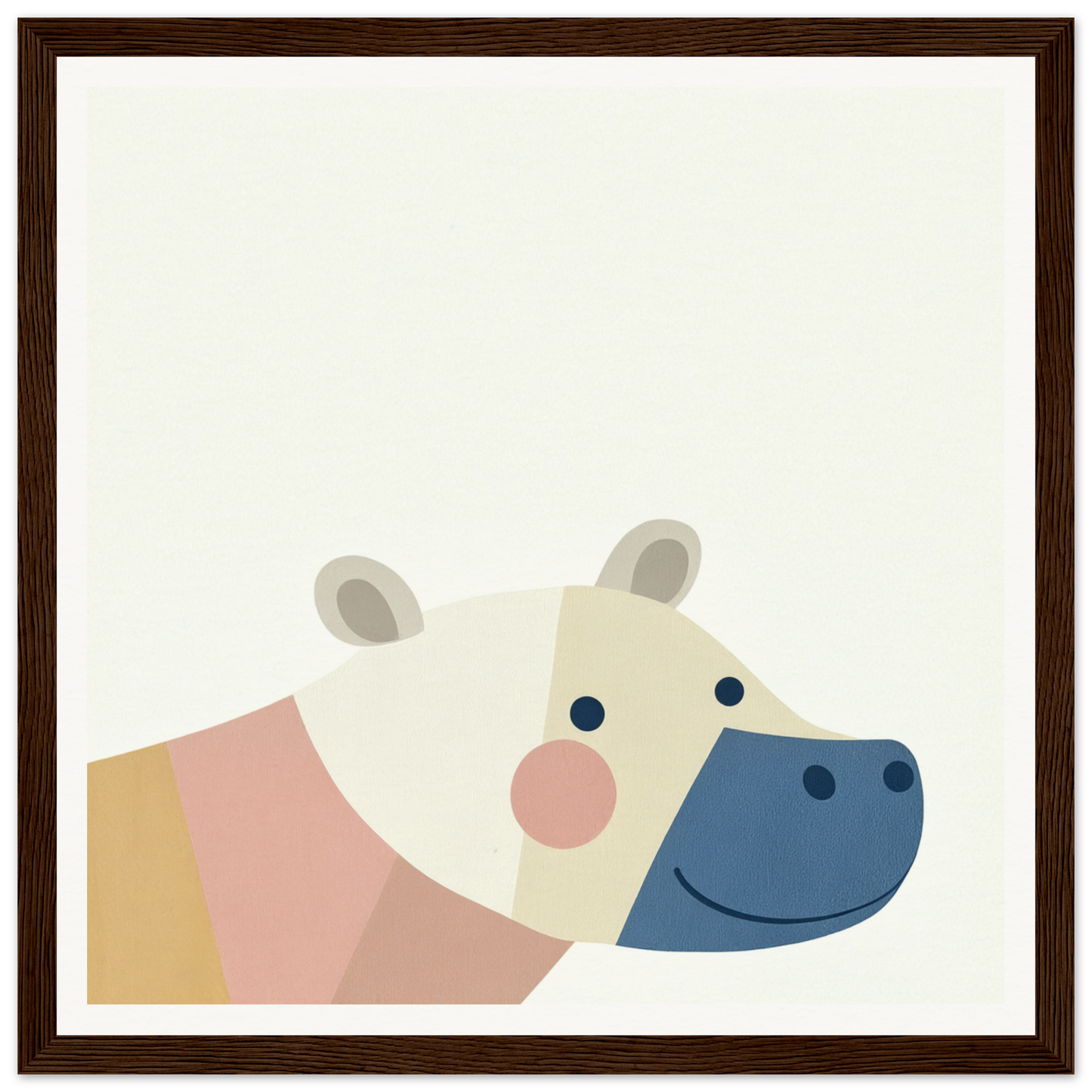 Cute cartoon hippo with a colorful geometric pattern for nursery wall art or decor