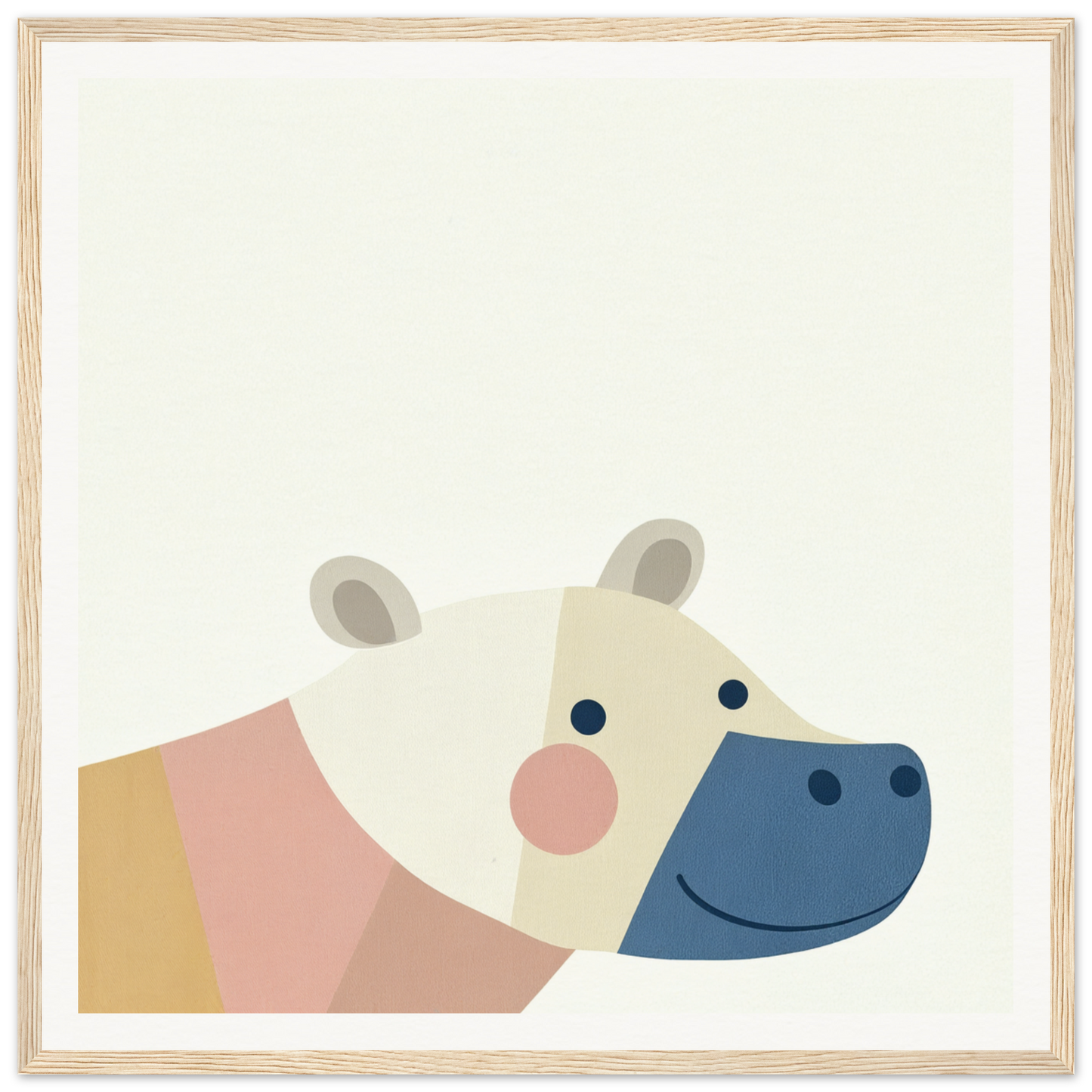 Cute cartoon hippo head for nursery wall art in product101 framed poster