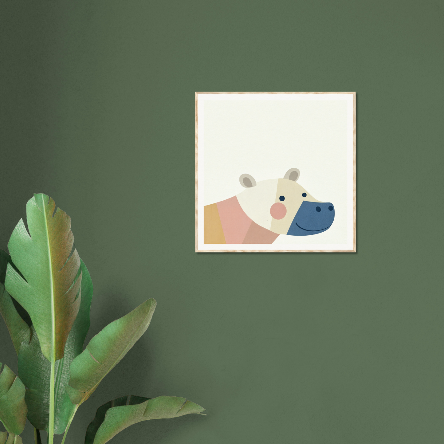 Minimalist hippo framed poster for cute nursery wall art and decor