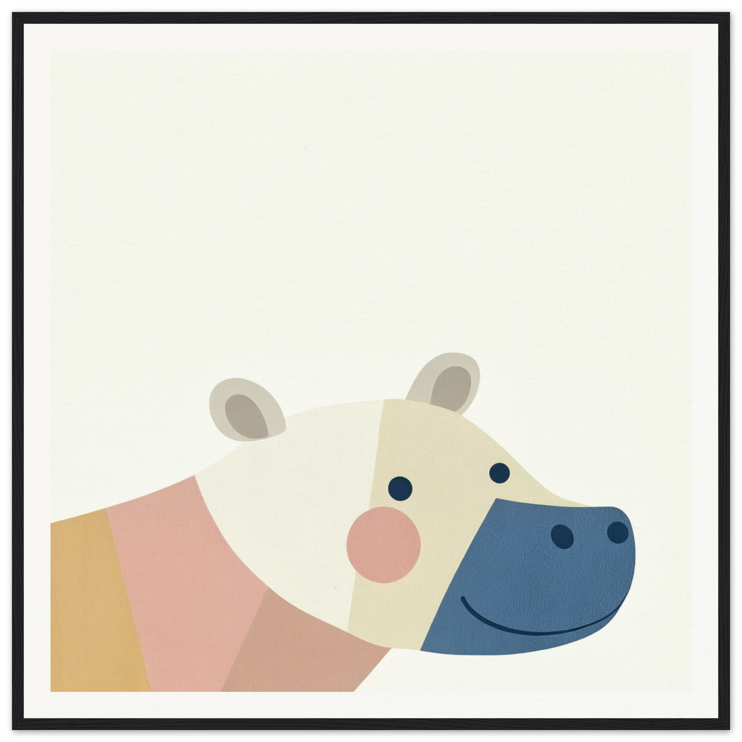 Minimalist hippo head illustration in pastel colors for nursery wall art or decor