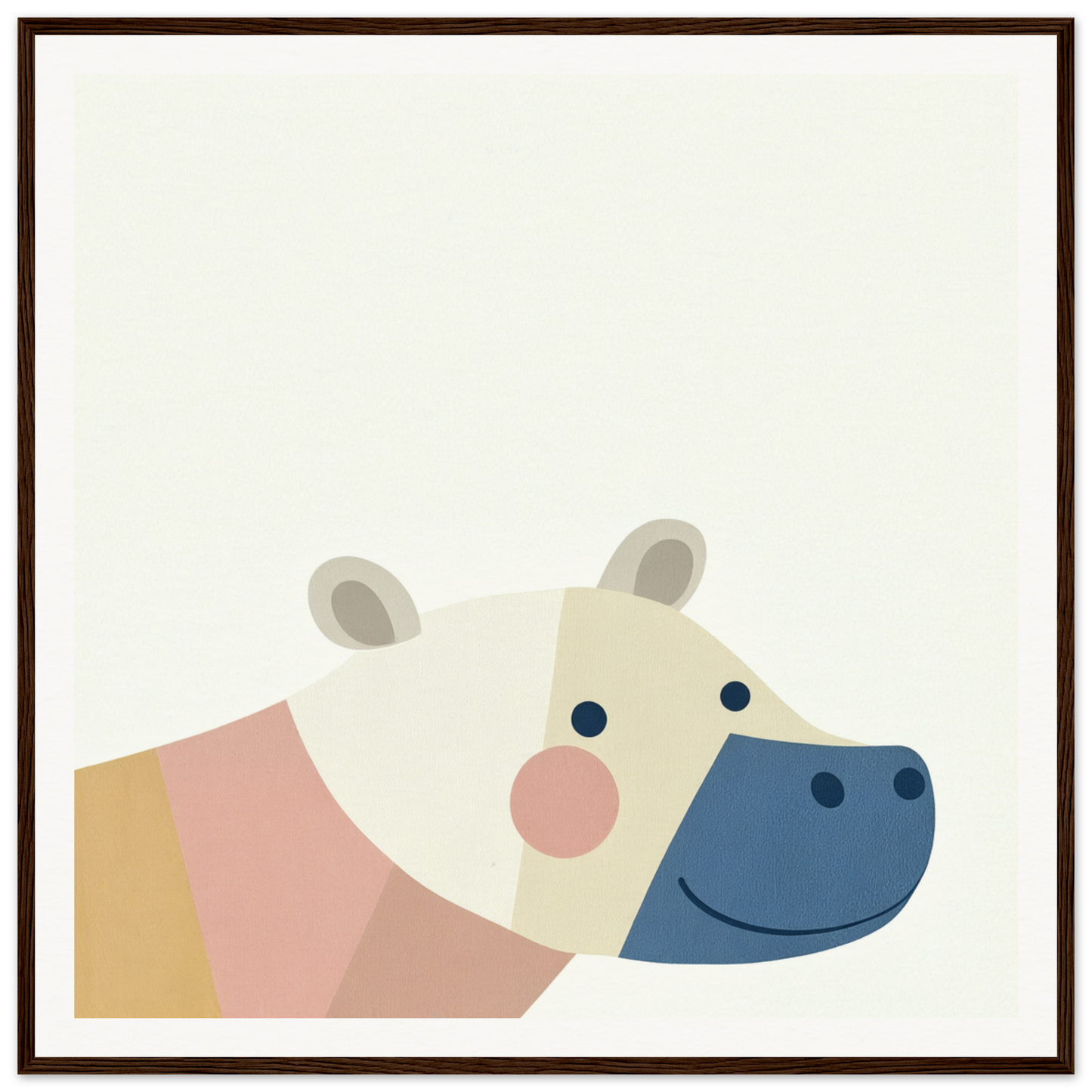 Minimalist hippo head illustration in soft pastels, perfect for nursery wall art