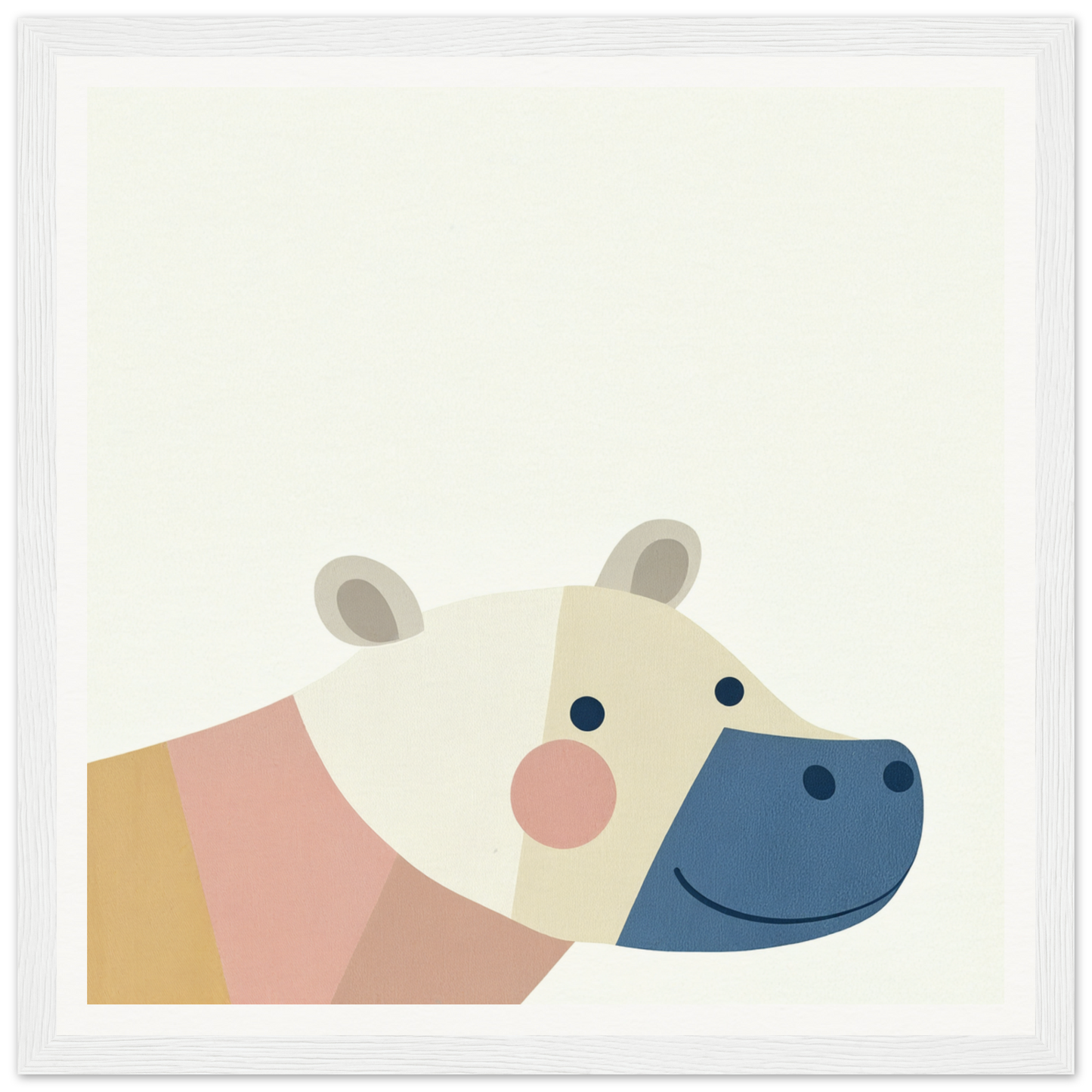 Cute cartoon hippo with rosy cheeks perfect for nursery wall art or framed poster decor