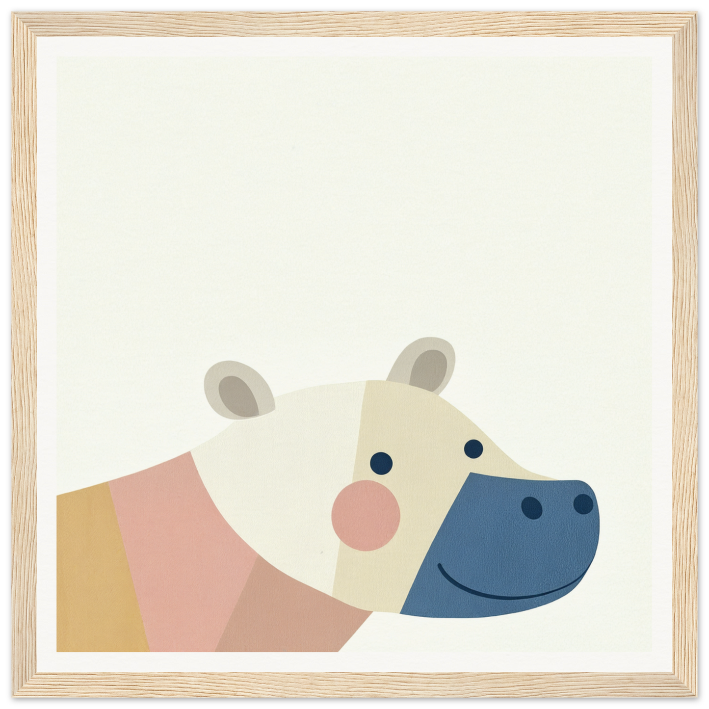 Cute cartoon hippo in pastel geometric patterns for nursery wall art or decor
