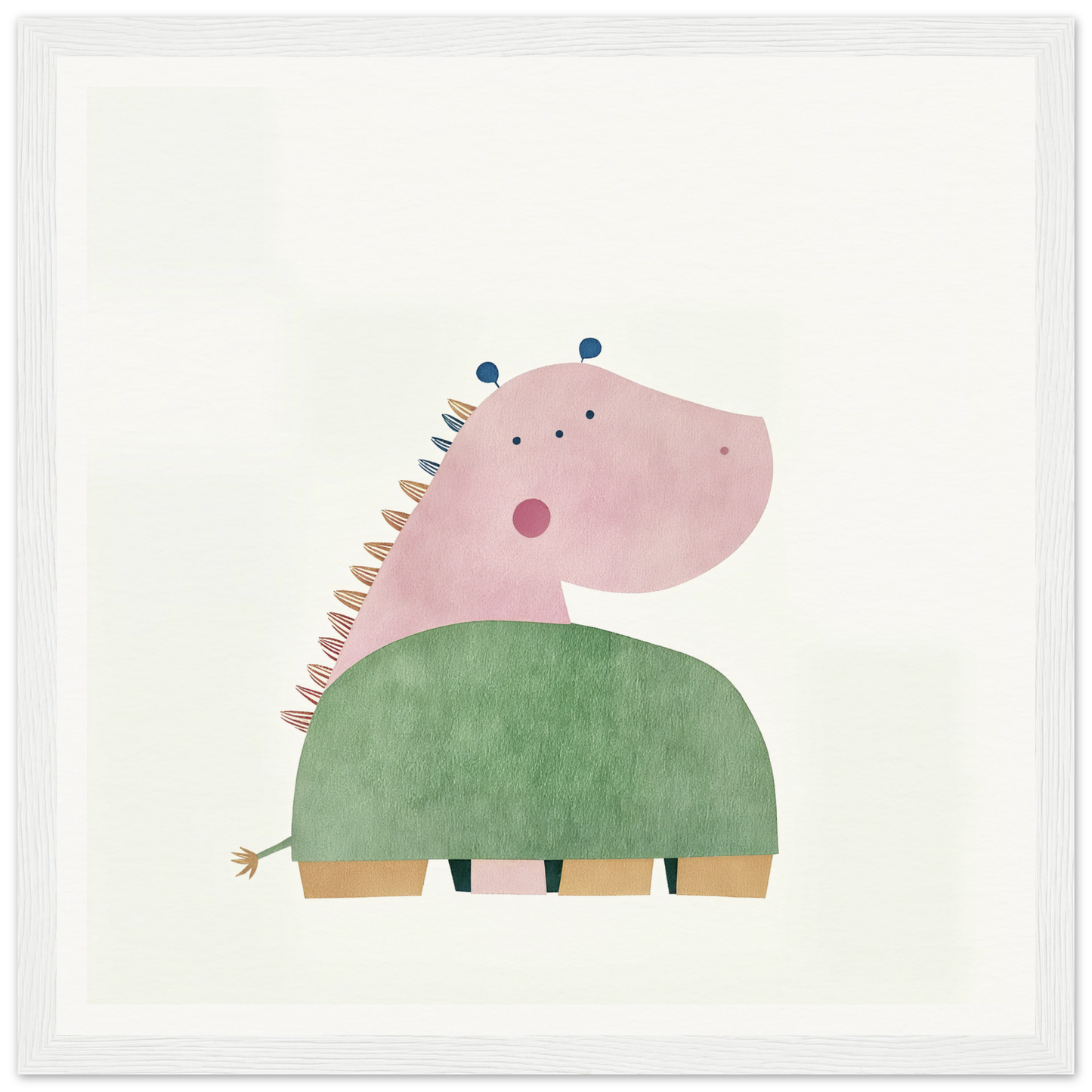 Pink-headed dinosaur in a green sweater for adorable nursery wall art decor