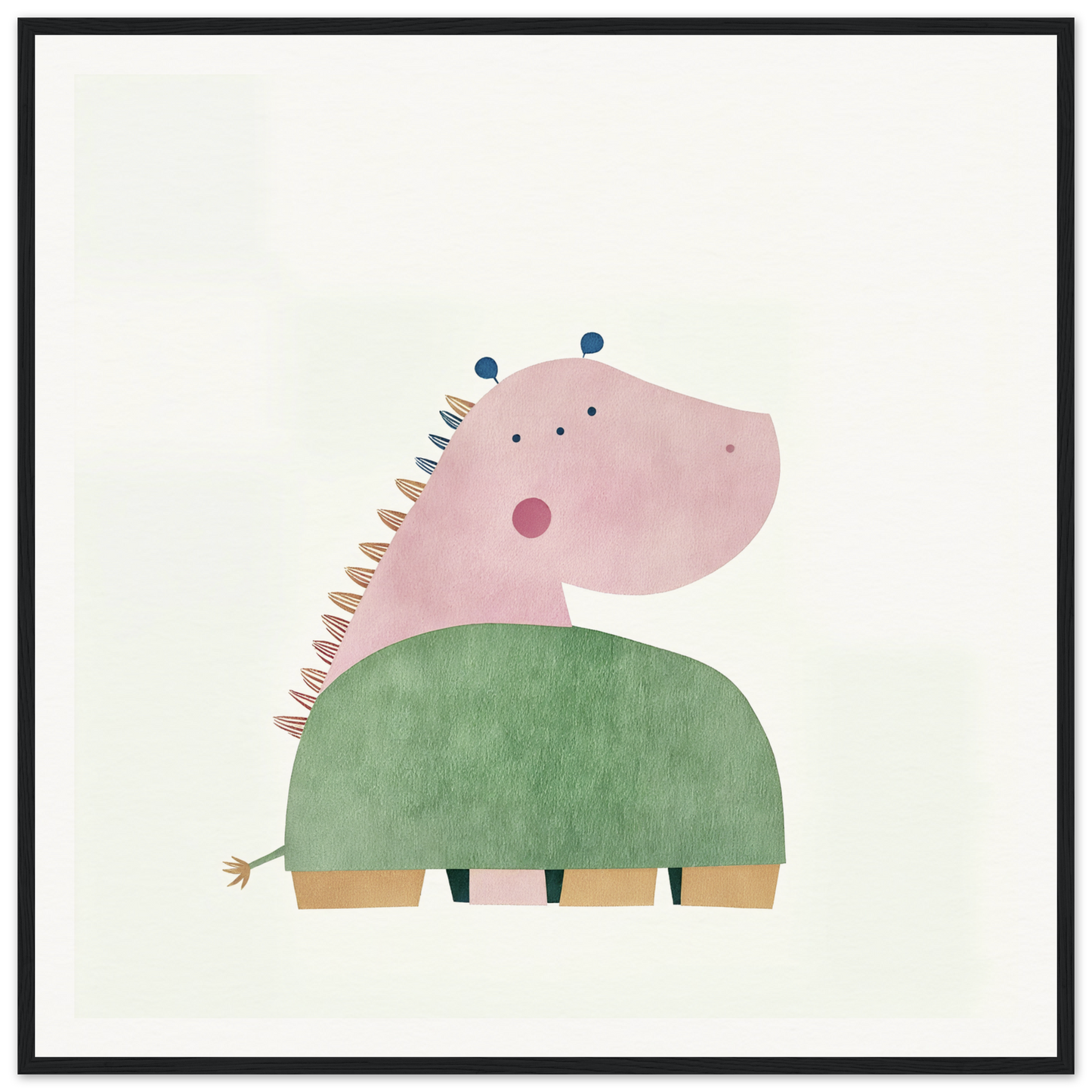 Cute cartoon dinosaur in a green sweater for fun nursery wall art decor
