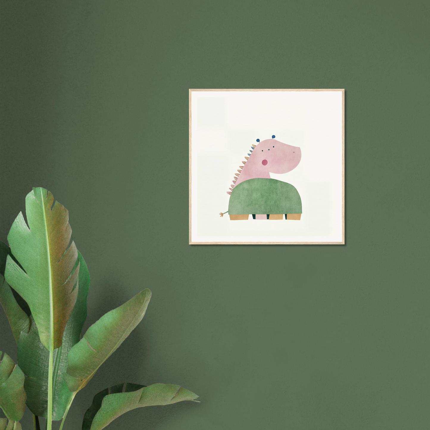 Fun cartoon pink and green dinosaur perfect for nursery wall art or decor in product117