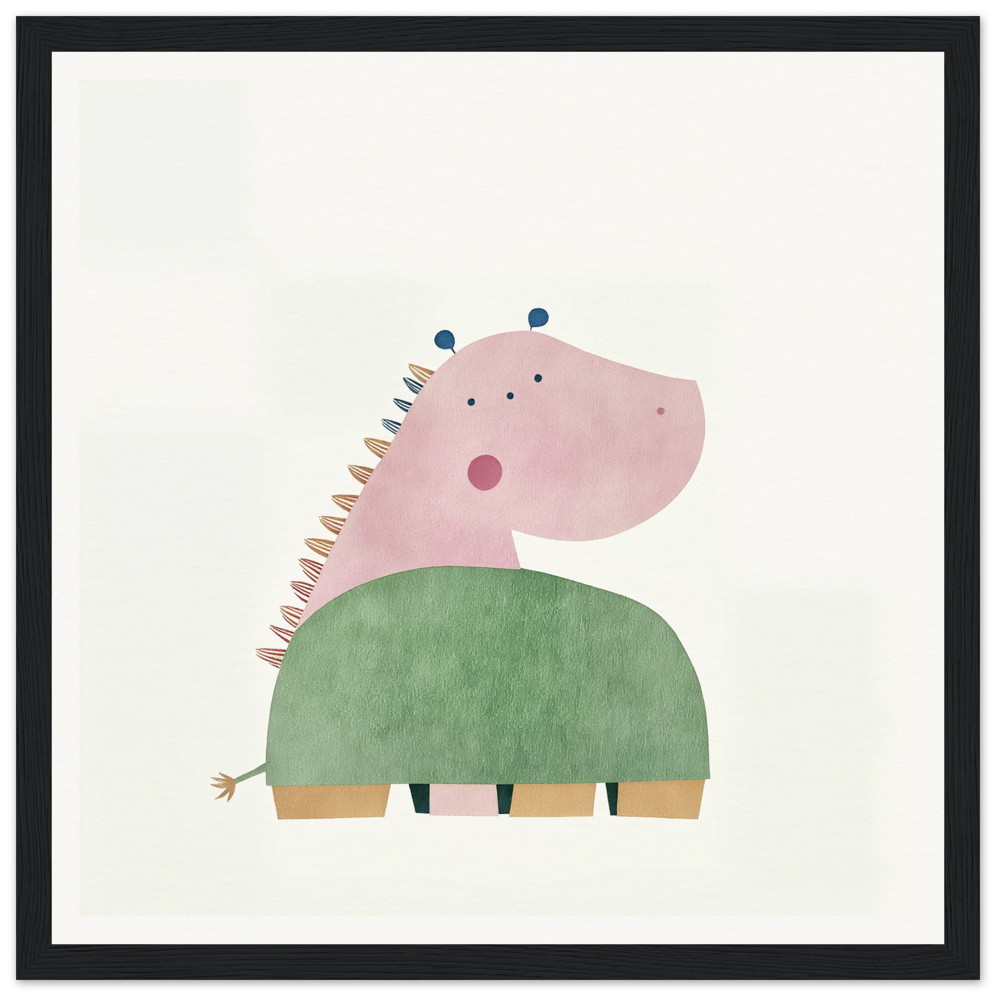 Cute pink and green dinosaur with spikes for fun nursery wall art or decor
