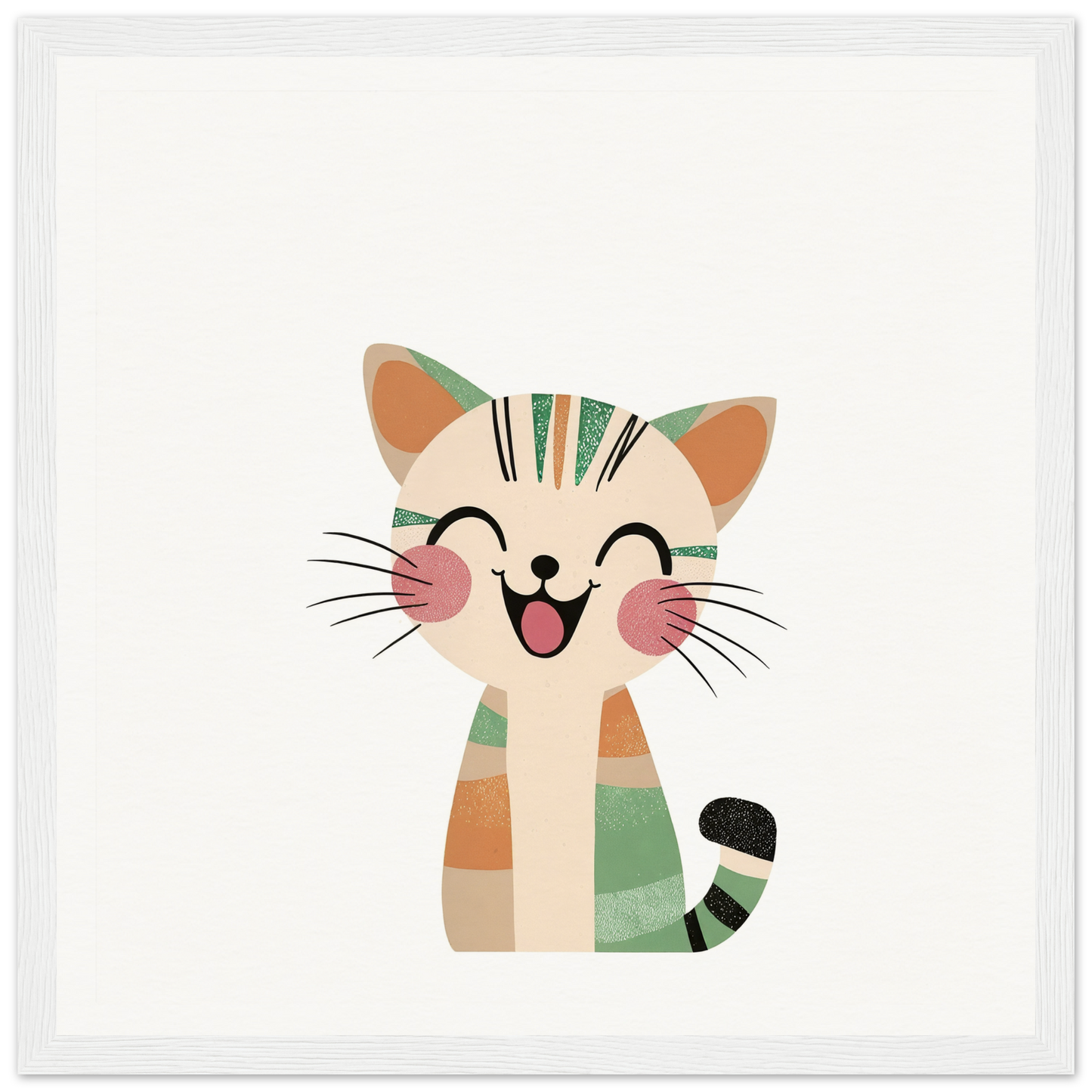 Happy cartoon cat with stripes for cute nursery wall art or framed poster decor