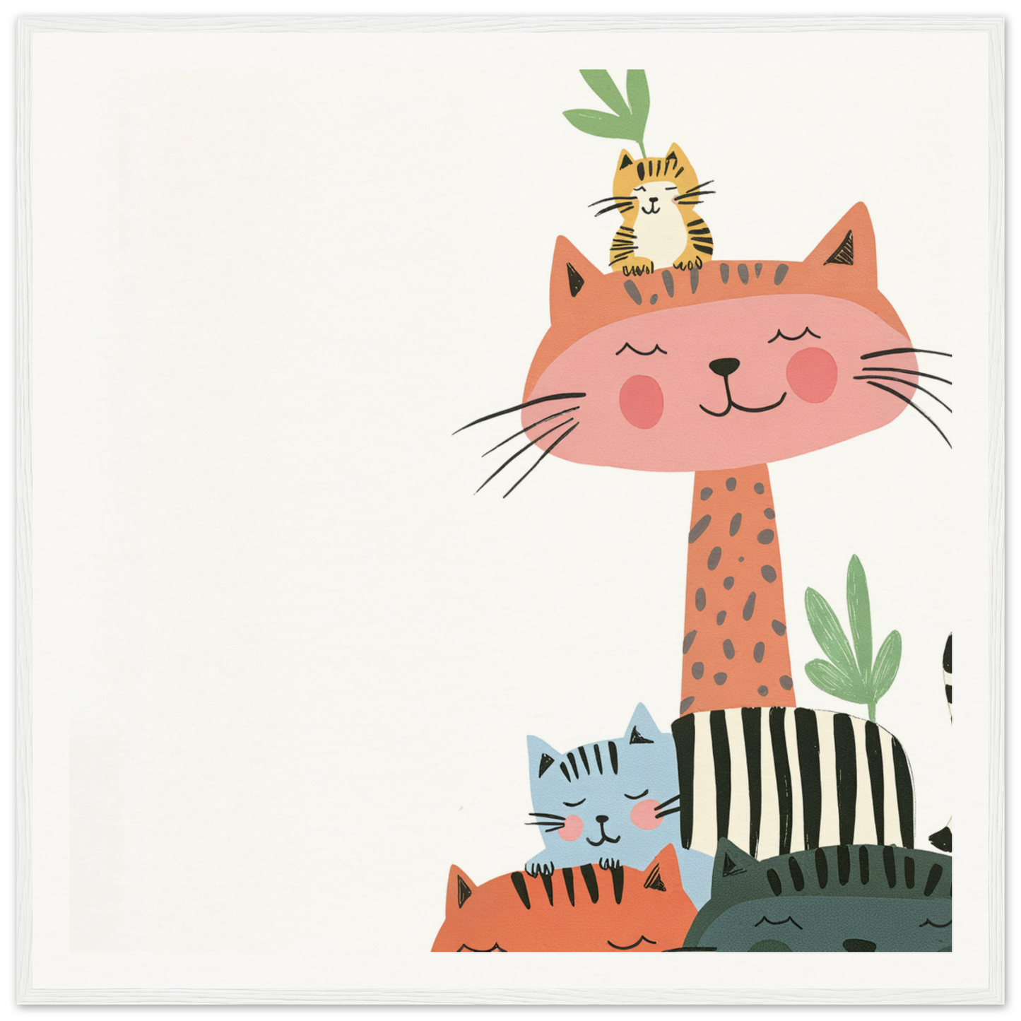 Cute cartoon cats stacked with a tiny tiger for adorable nursery wall art