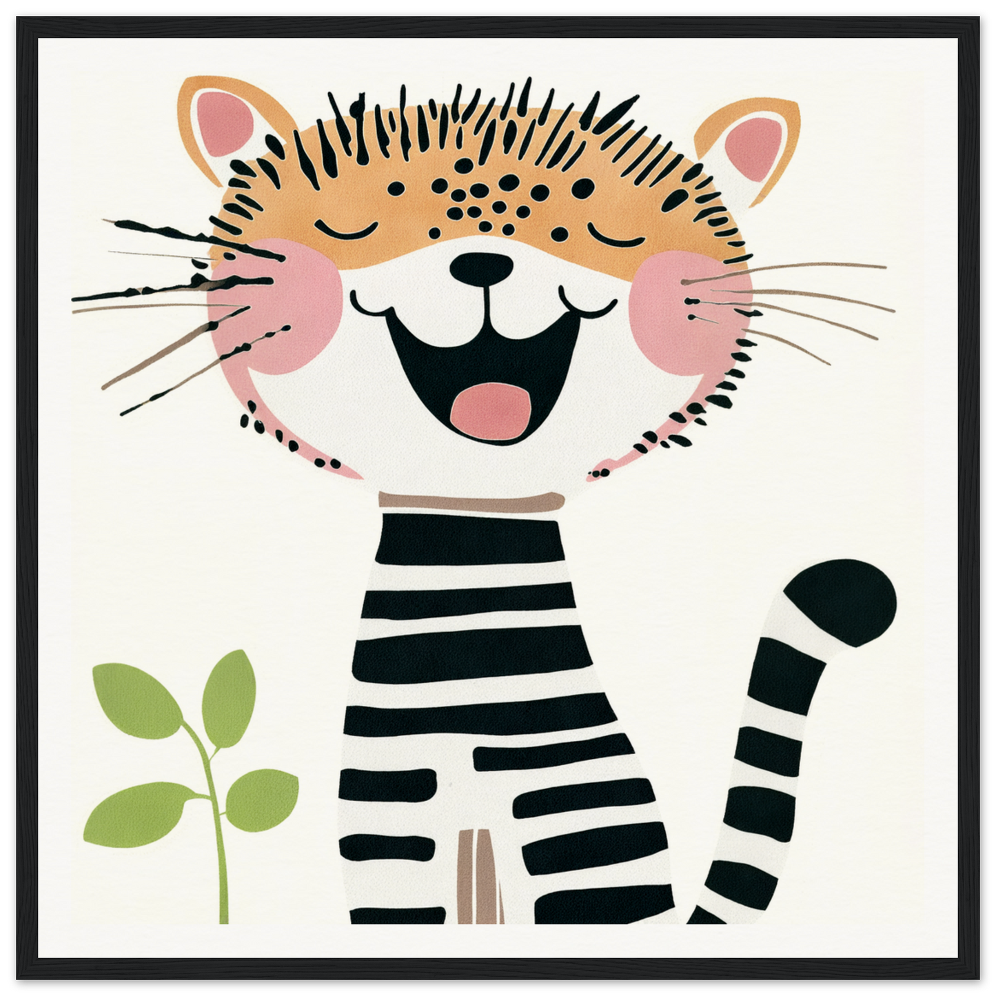 Happy cartoon cat in striped outfit for cute nursery wall art or decor