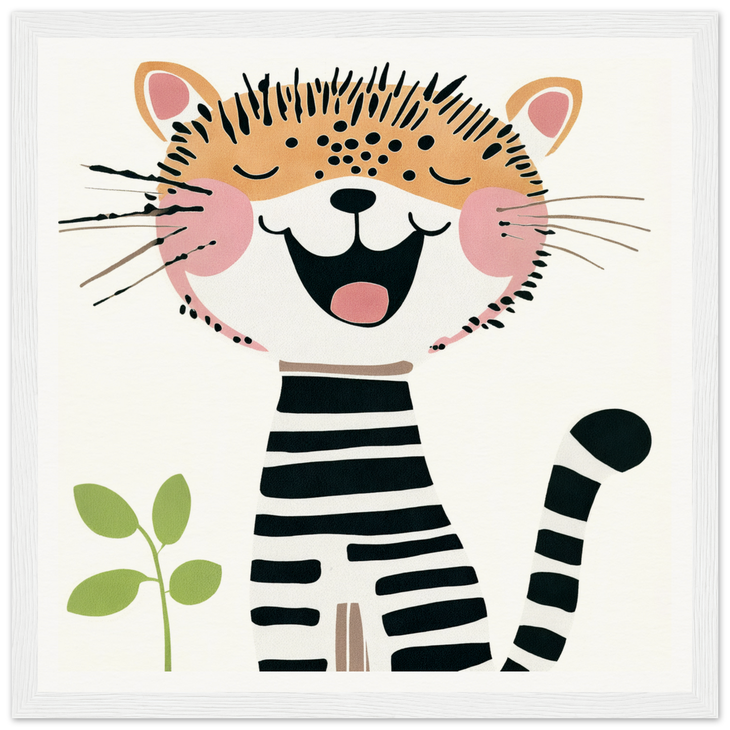 Happy cartoon cat in stripes for fun nursery wall art or cute nursery decor