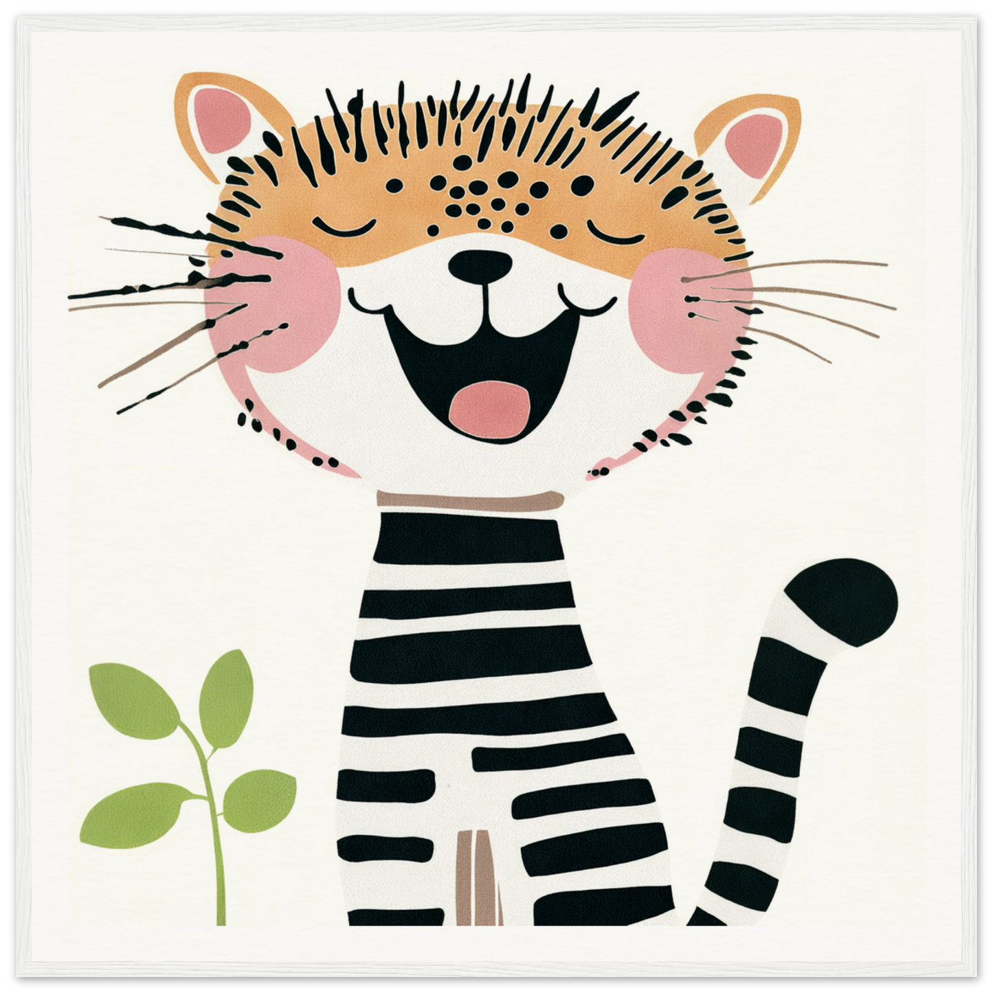 Happy cartoon cat in striped outfit for fun nursery wall art or decor