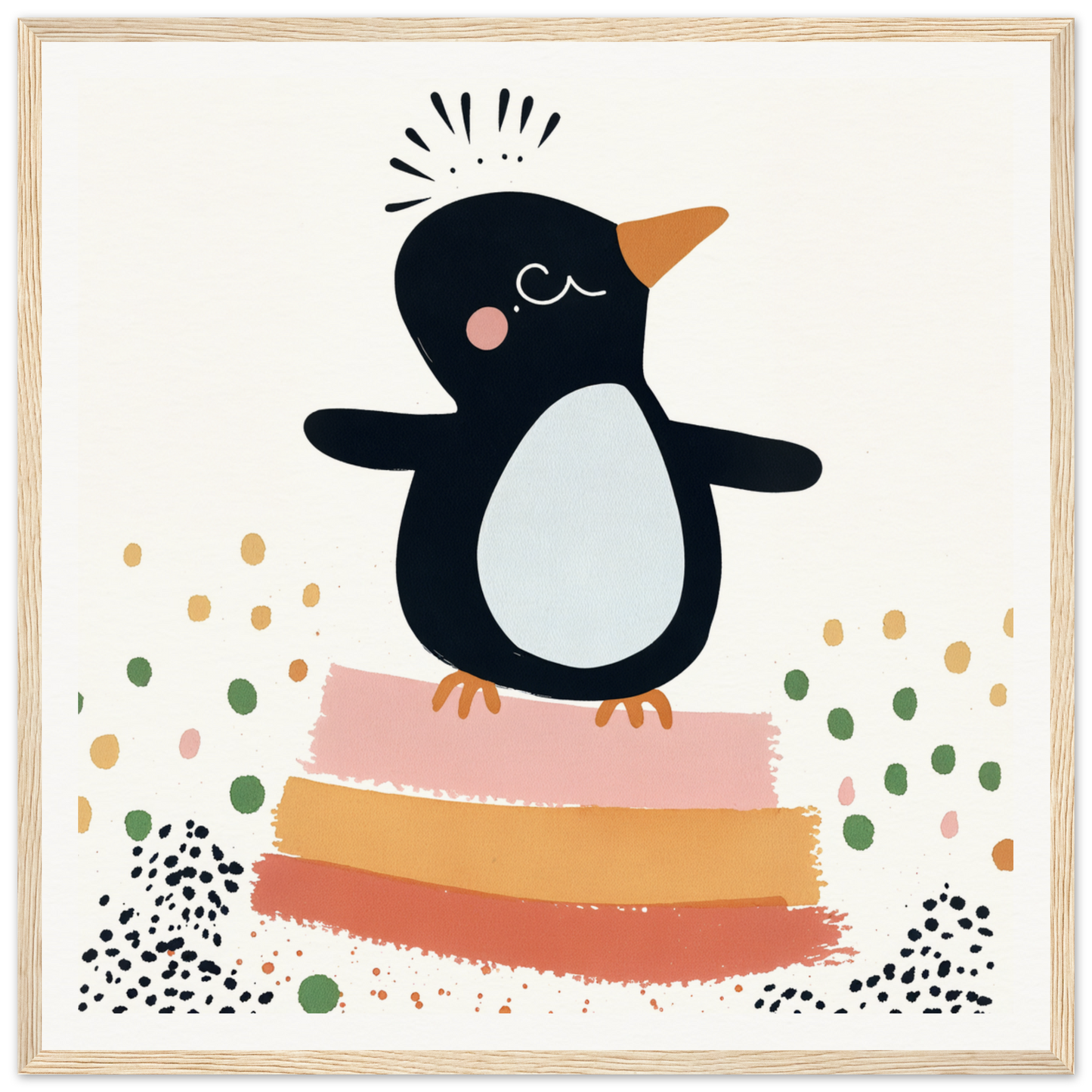 Adorable cartoon penguin on colorful blocks for nursery wall art or decor