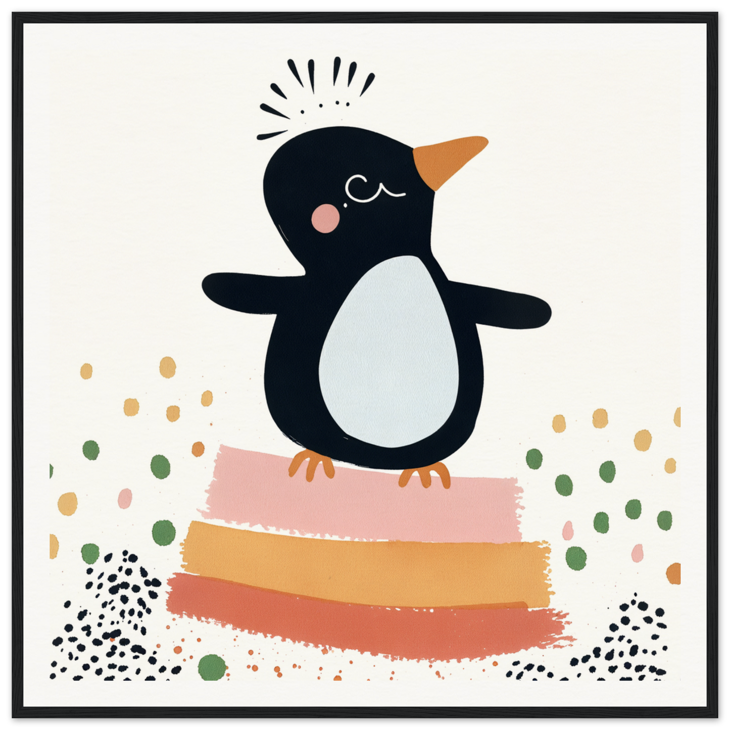 Cute cartoon penguin on colorful blocks perfect for nursery wall art or decor