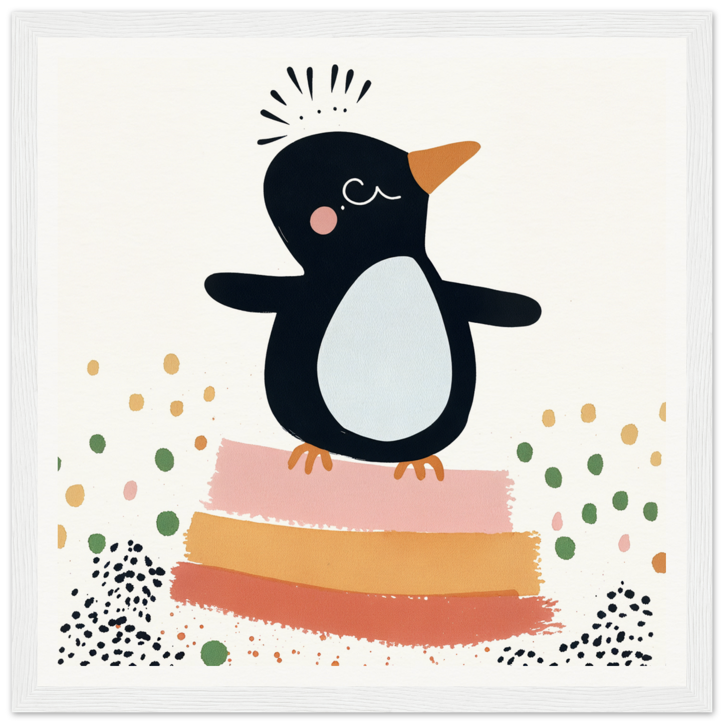 Cute cartoon penguin on colorful blocks, perfect for nursery wall art or nursery decor