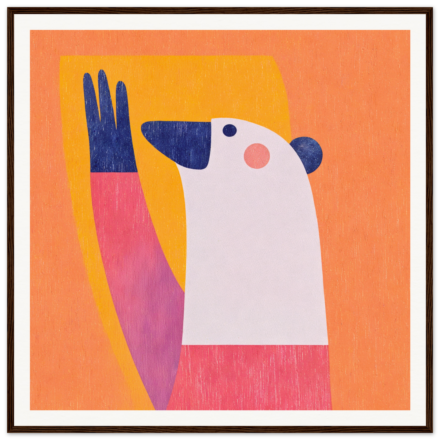 White and pink abstract bird with blue wing for trendy nursery wall art decor