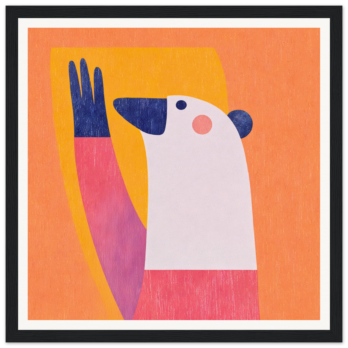 White polar bear with blue paw on coral backdrop for cute nursery wall art