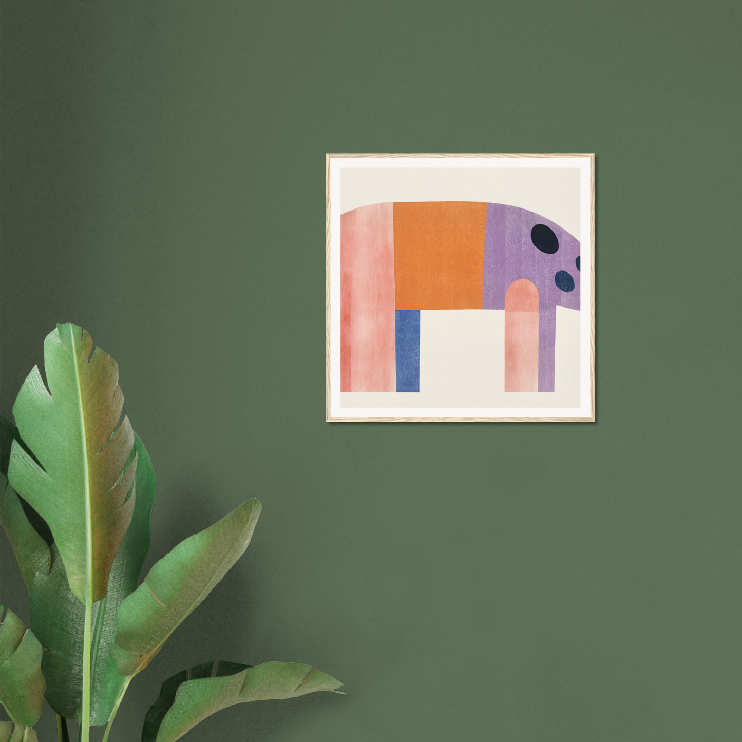 Colorful abstract geometric elephant art for nursery wall decor in framed poster style