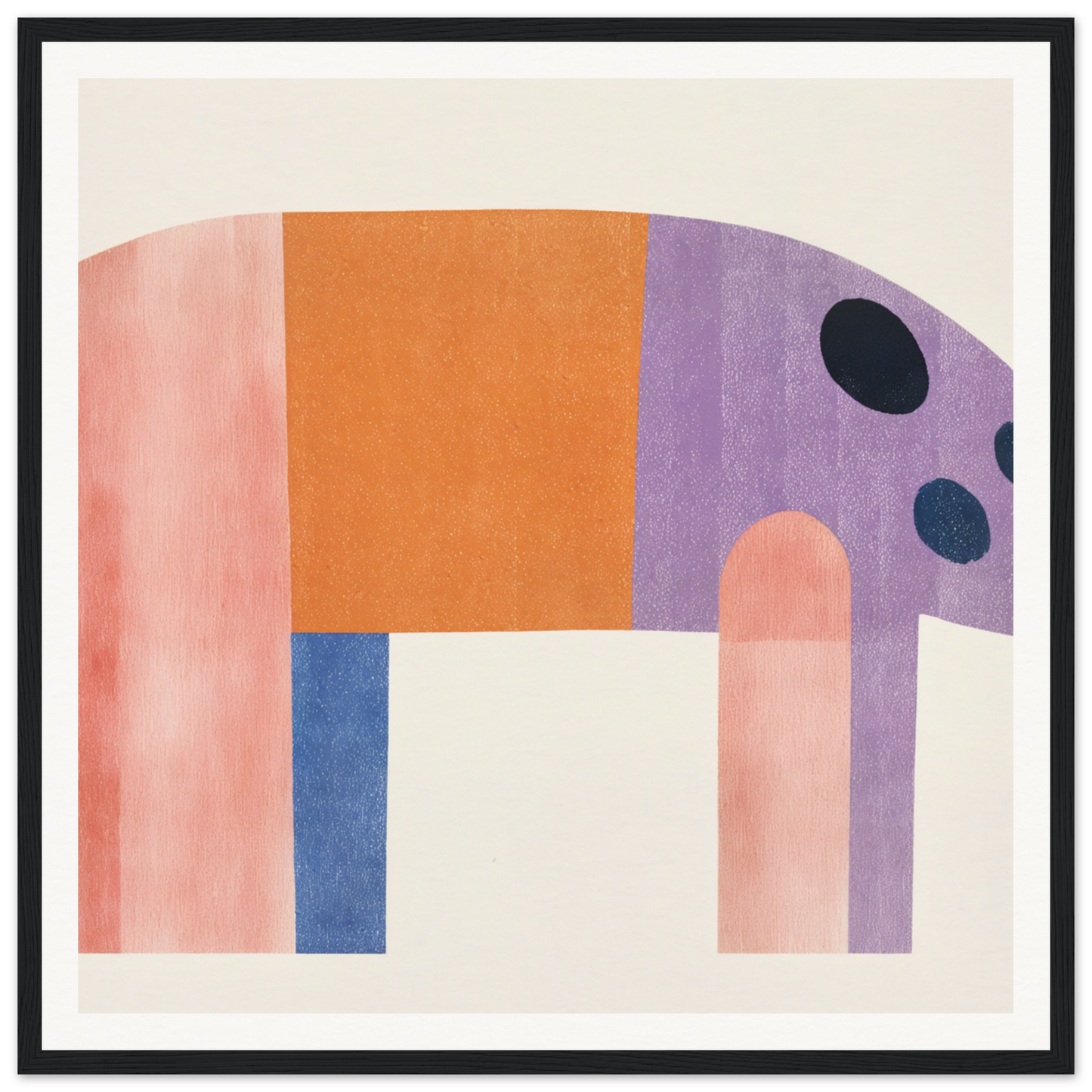 Geometric abstract elephant in pink, orange, purple, blue for nursery wall art